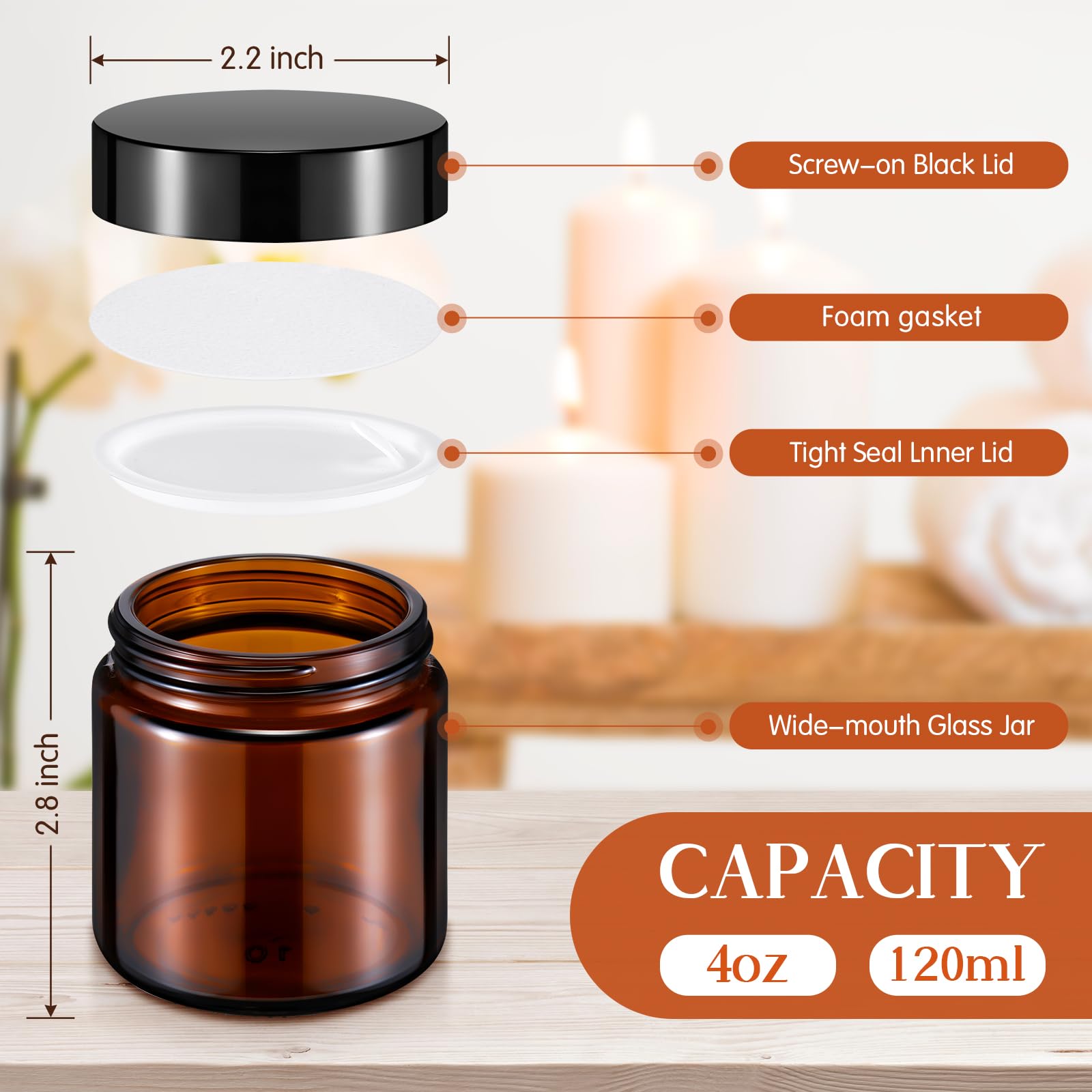 Norme 4 Oz Glass Jars With Lids Leakproof Round Airtight Jars Empty Cosmetic Jars With Inner Liners Lid For Storing Lotions Powd