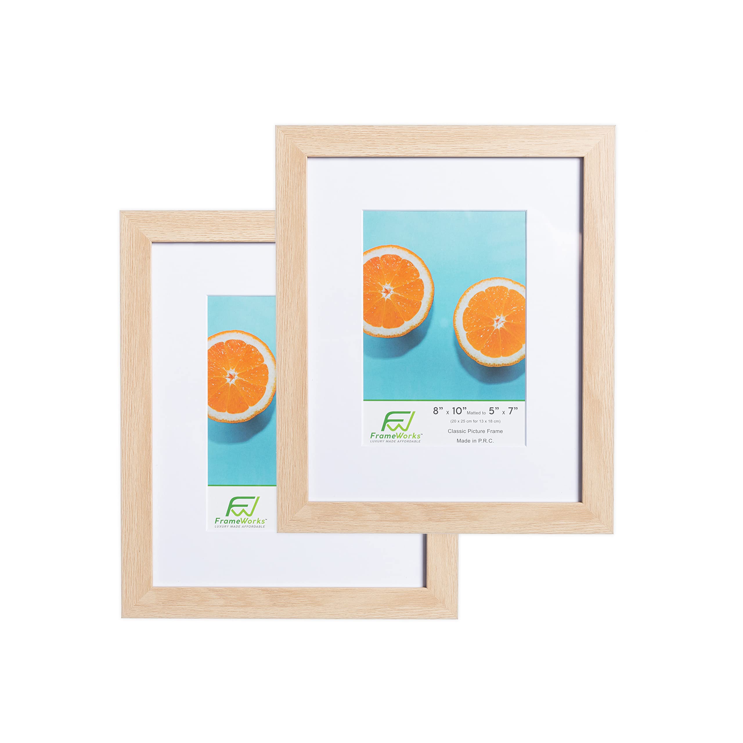 FrameWorks 2-Pack, 8x10 Matted to 5x7 Picture Frame, Natural Oak - Classic Photo Frame with Tempered Glass, Picture Frame with C