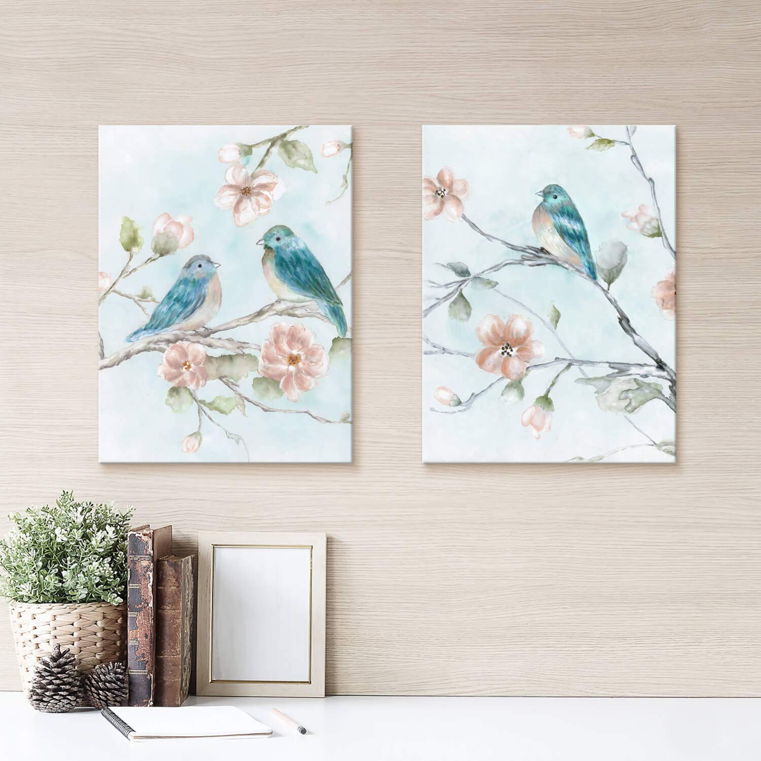 Utop-Art Birds Pictures Wall Art Canvas: Birds On Beautiful Flowers Branch Prints On Canvas Painting For Bedroom(12 ''X16 ''X2Pa