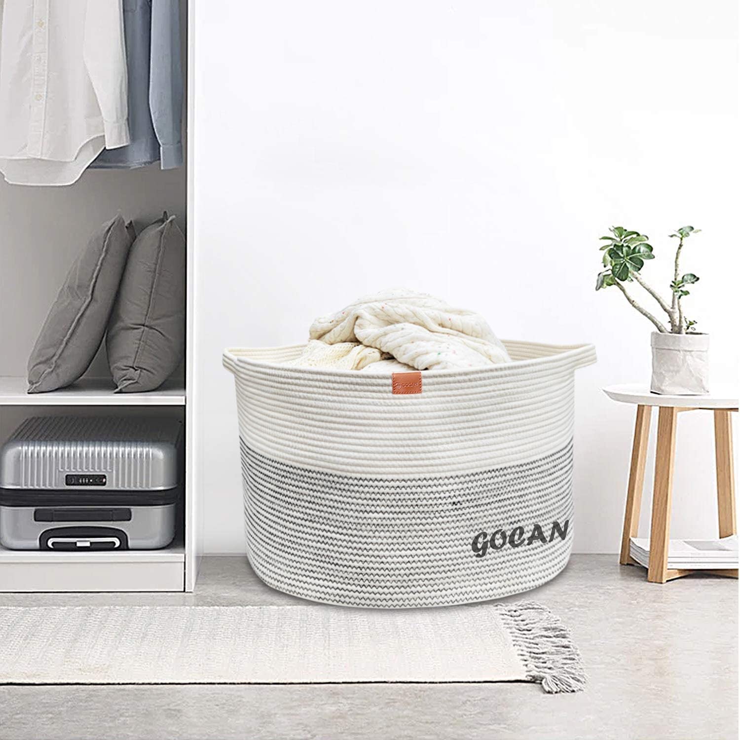 Gocan Extra Large Laundry Basket 22'' X 22''X 14'' Xxxl Cotton Rope Woven Basket For Blankets Storage Basket With Handles For Li