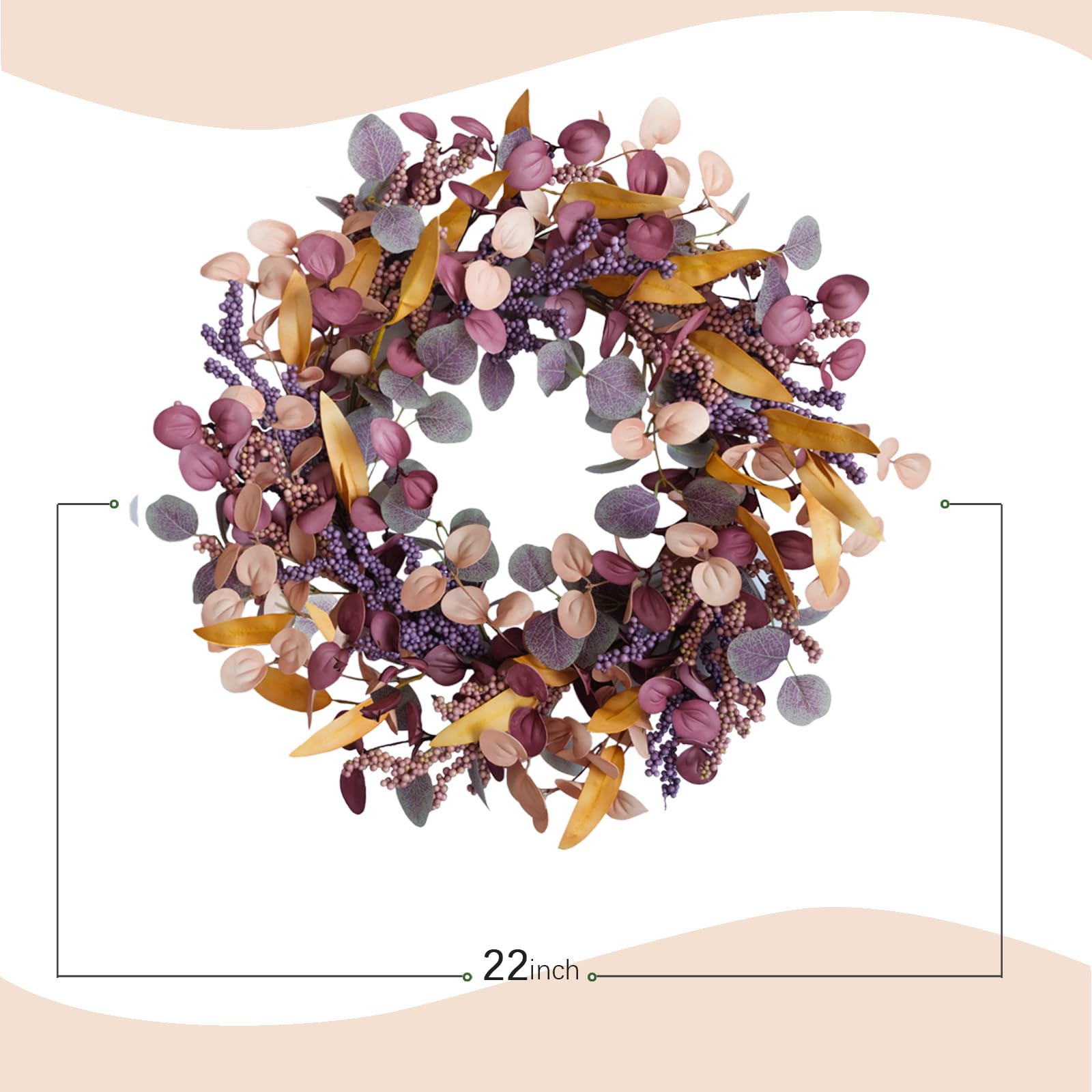 Bibelot 22 Artificial Fall Wreaths for Front Door Autumn Wreath for Home, Fall Wreath with Berries Eucalyptus Willow Leaves for