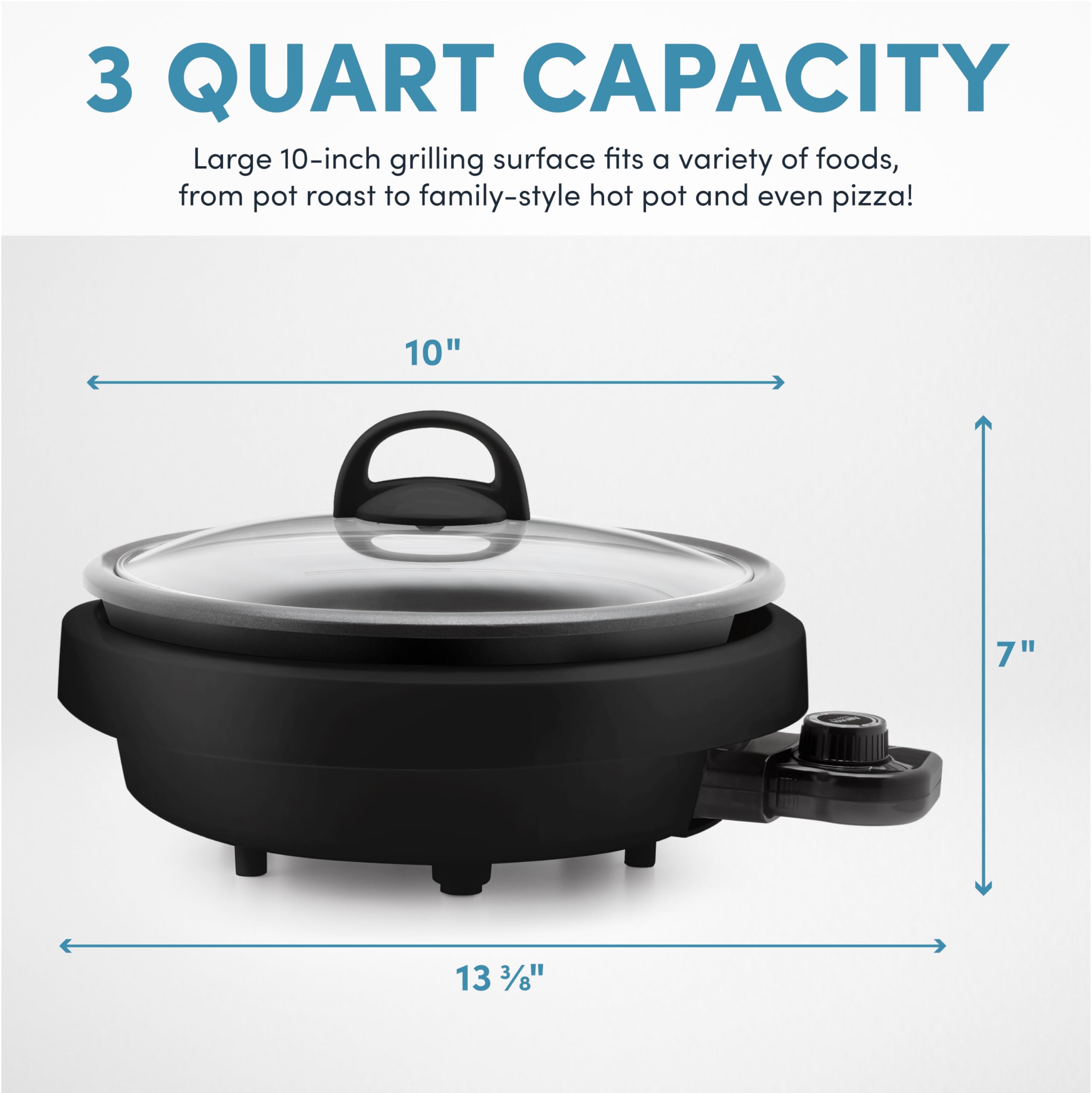 Aroma Housewares Asp-137B Grillet 3Qt. 3-In-1 Cool-Touch Electric Indoor Grill Portable, Dishwasher Safe, With 10 In. Nonstick P