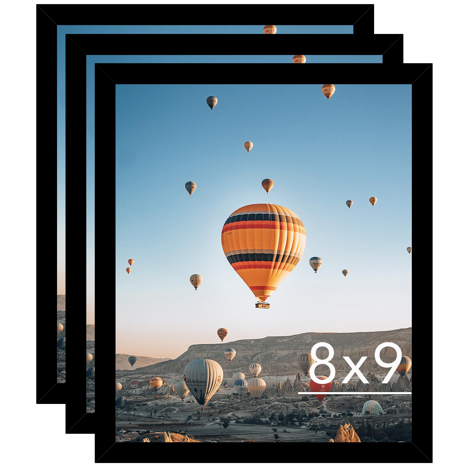 JCJMY 8x9 Picture Frame Set of 3 Black for Wall Hanging or Tabletop- Wall Mounting Horizontally or Vertically, 8 x 9 Wall Galler
