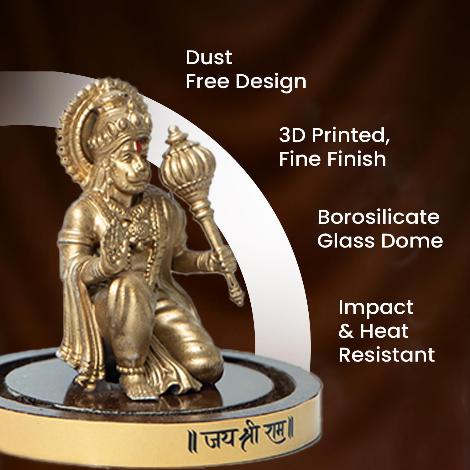 Astrotalk Resin Sankat Mochan Hanuman Murti | Hanuman Idol for Car, Home, & Mandir | Removes Obstacles, Brings Peace & Protection | 3D Printed Hanuman Ji Ki Murti in Borosilicate Dome, Gold