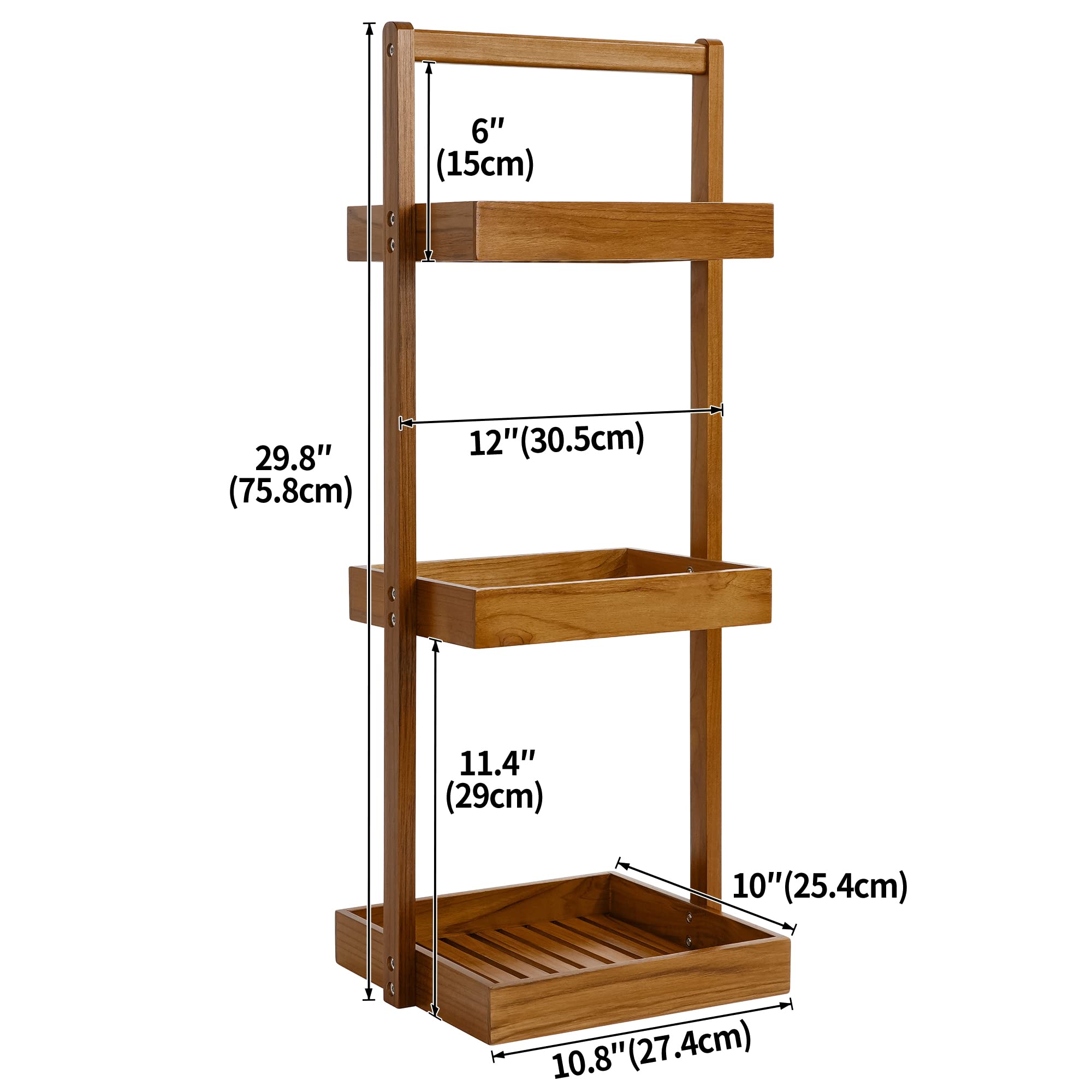 Utoplike Teak Shower Caddy Shelf, Standing Shower Organizer For Bathroom Corner, Wooden Freestanding Racks Storage For Inside Sh