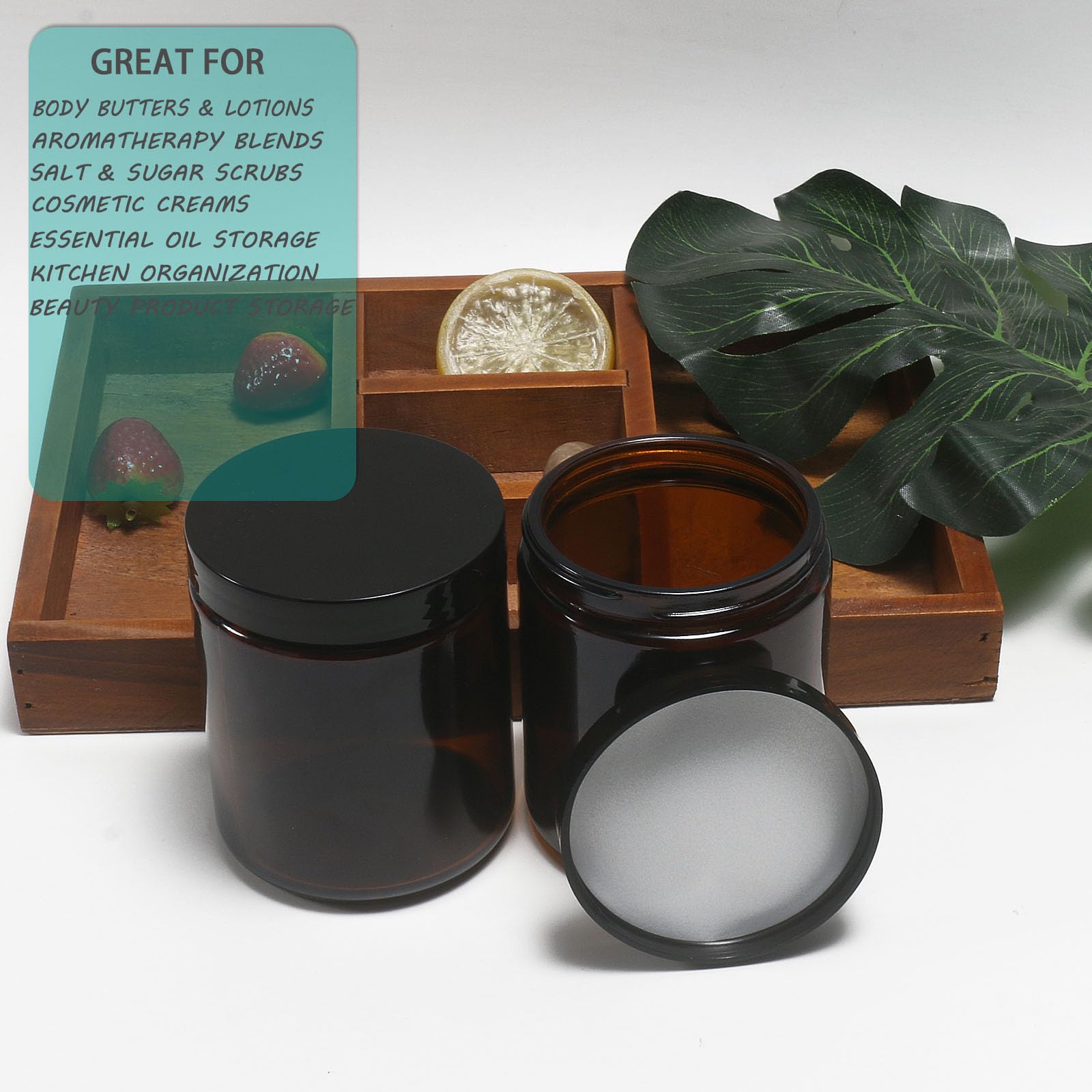 Hormerry 8Oz Glass Jars With Lids, 2 Pack Jars Amber 250G Empty Round Cosmetic Containers For Sample, Powder,Body Butter,Cream,