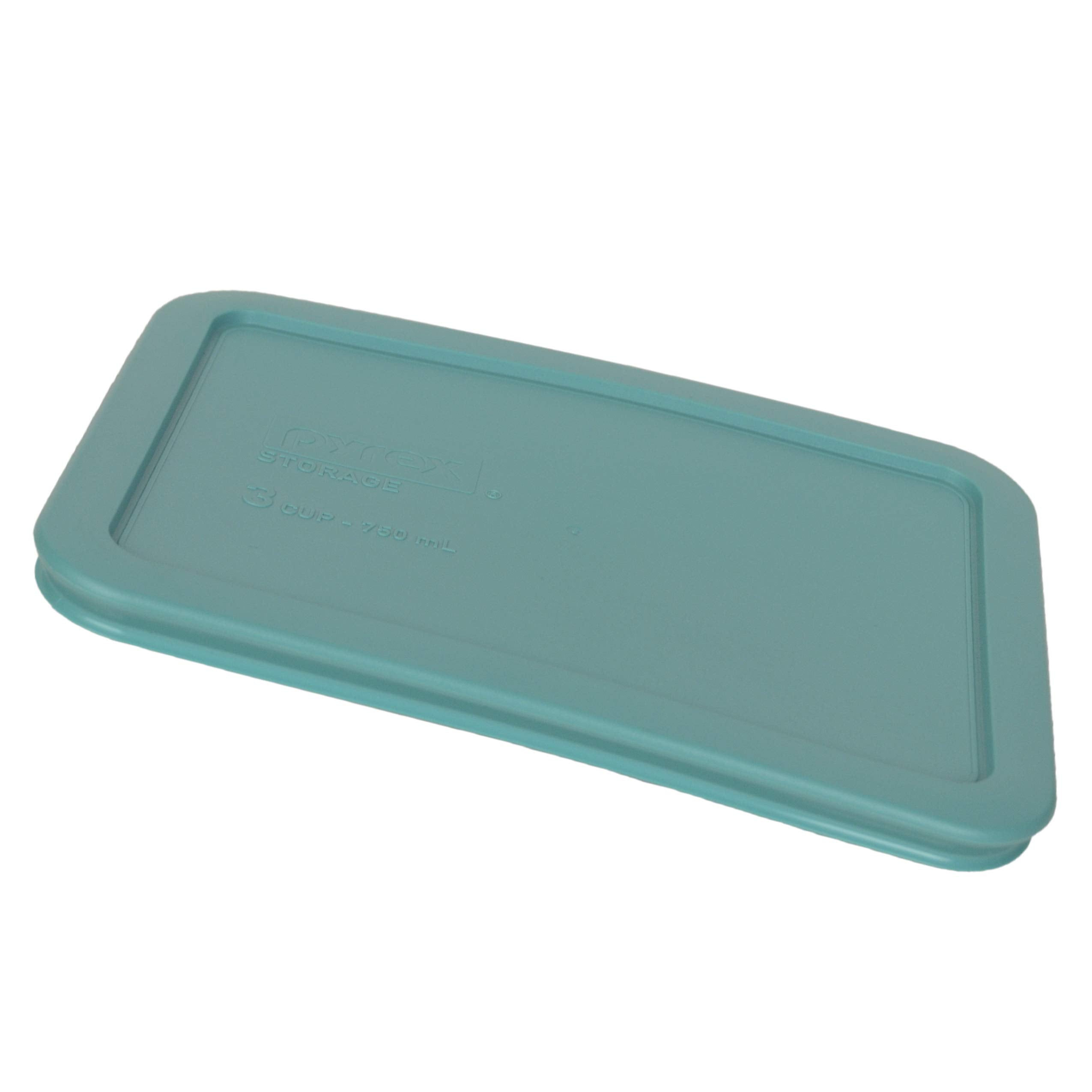 Pyrex Bundle - 2 Items: 7210-Pc 3-Cup Turquoise Rectangle Plastic Food Storage Lids - Original Genuine Pyrex Lids - 2 Pack - Mad