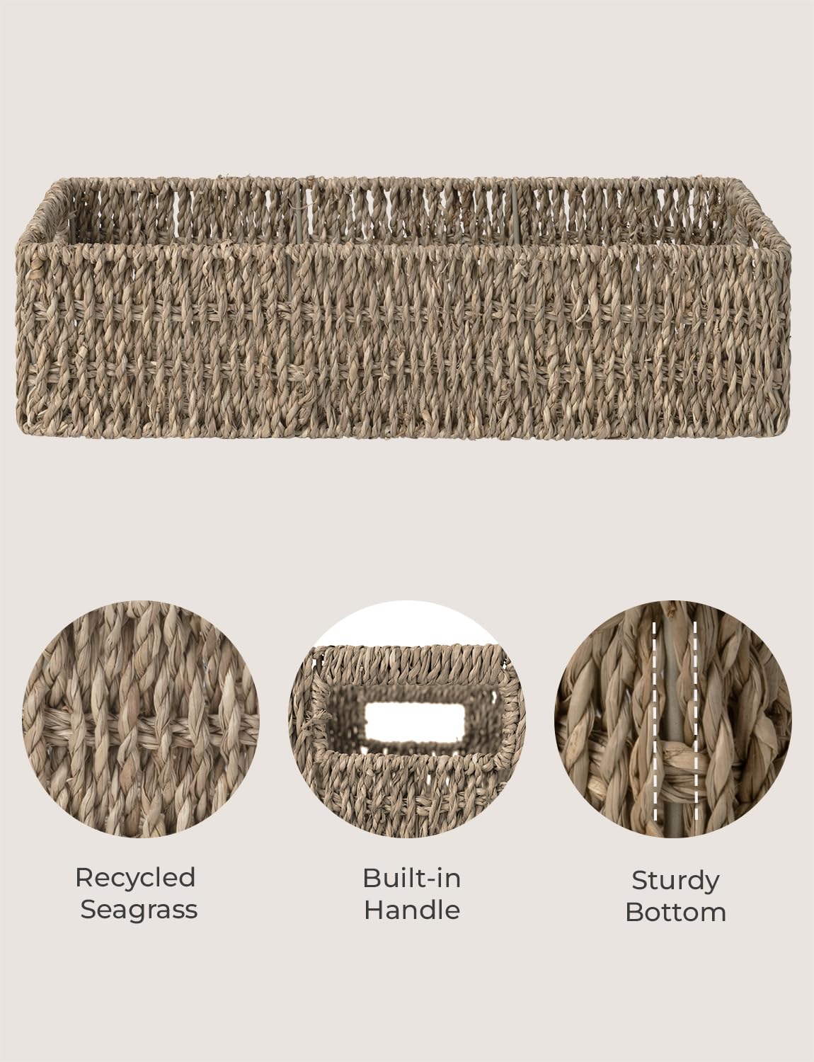 StorageWorks Seagrass Baskets with Built-in Handles  Bathroom Decor Box for Toilet Tank Top  14 ?''L x 6 ?''W x 3 ?''H