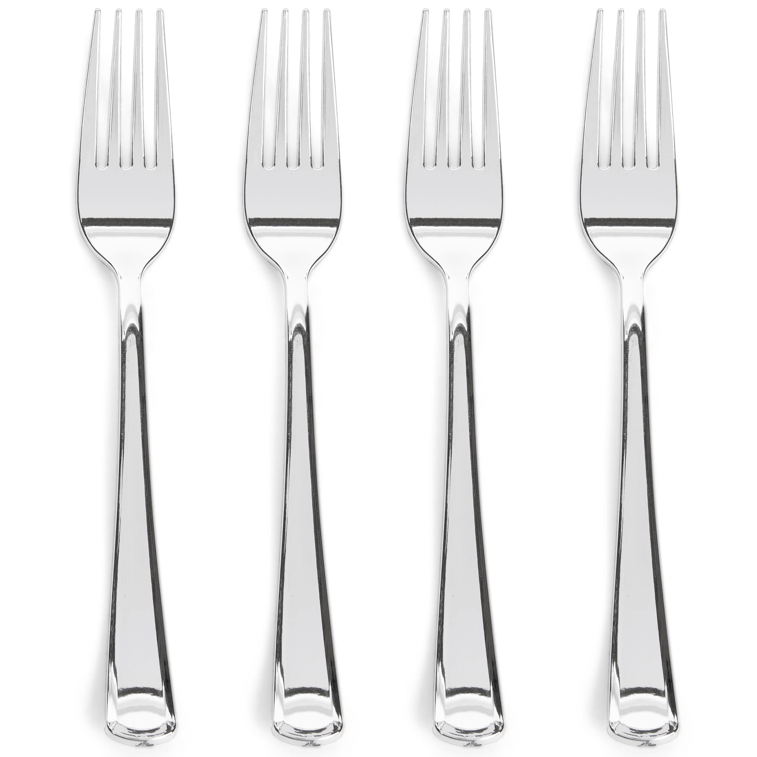 Prestee 100 Silver Plastic Forks Heavy-Duty, Heavyweight Plastic Silverware Forks, Fancy Plastic Cutlery, Elegant Disposable For