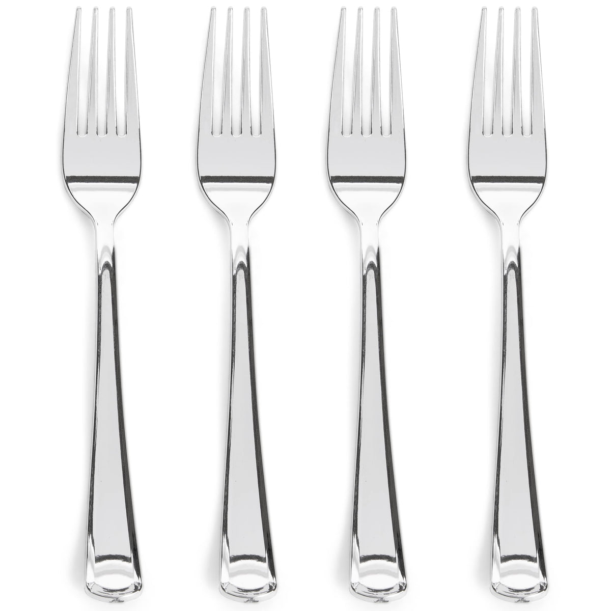 Prestee 100 Silver Plastic Forks Heavy-Duty, Heavyweight Plastic Silverware Forks, Fancy Plastic Cutlery, Elegant Disposable For