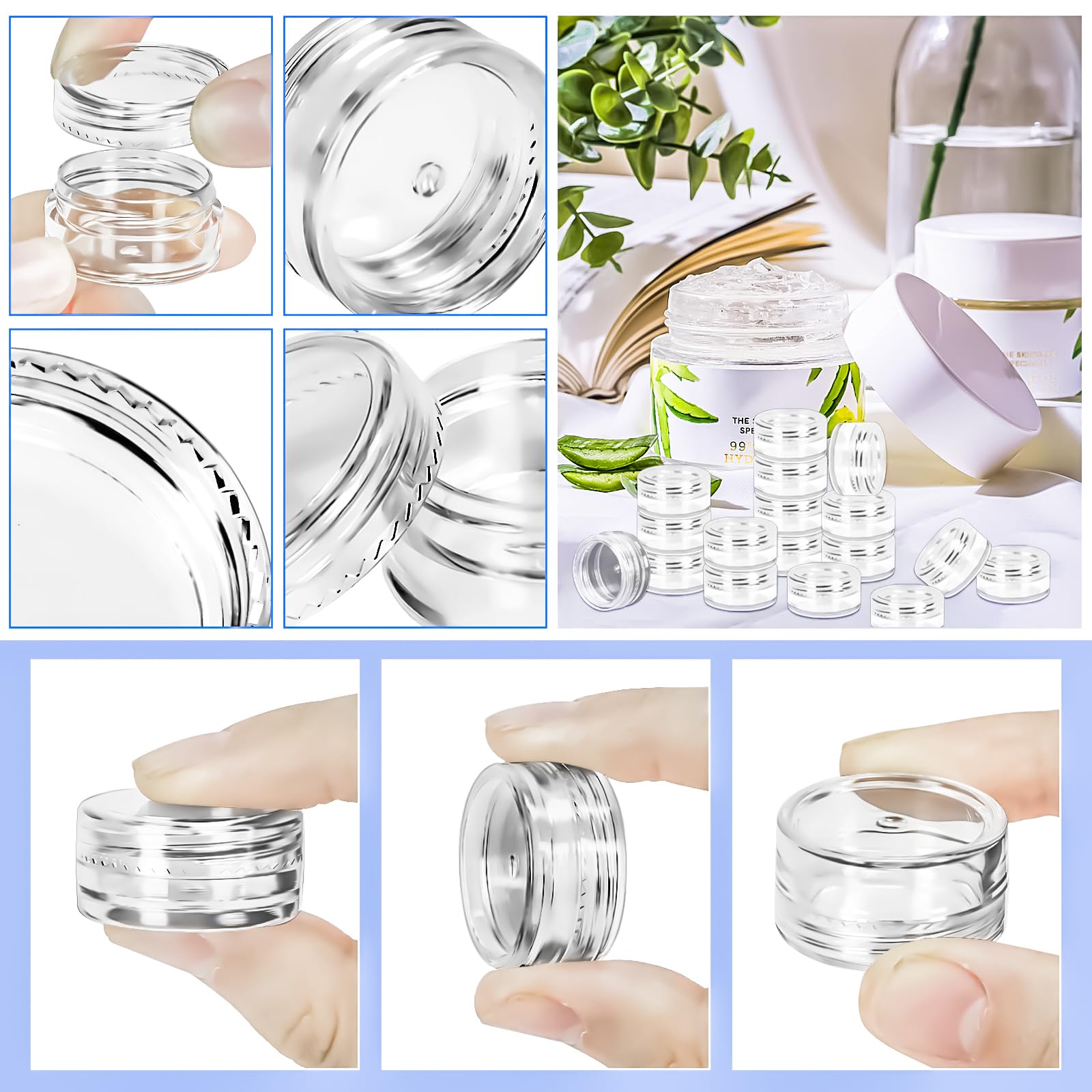Motbach 100 Pcs Empty Plastic Containers With Clear Lids,Small Makeup Sample Containers,Mini Sample Pot Jars Round Cosmetic Jars