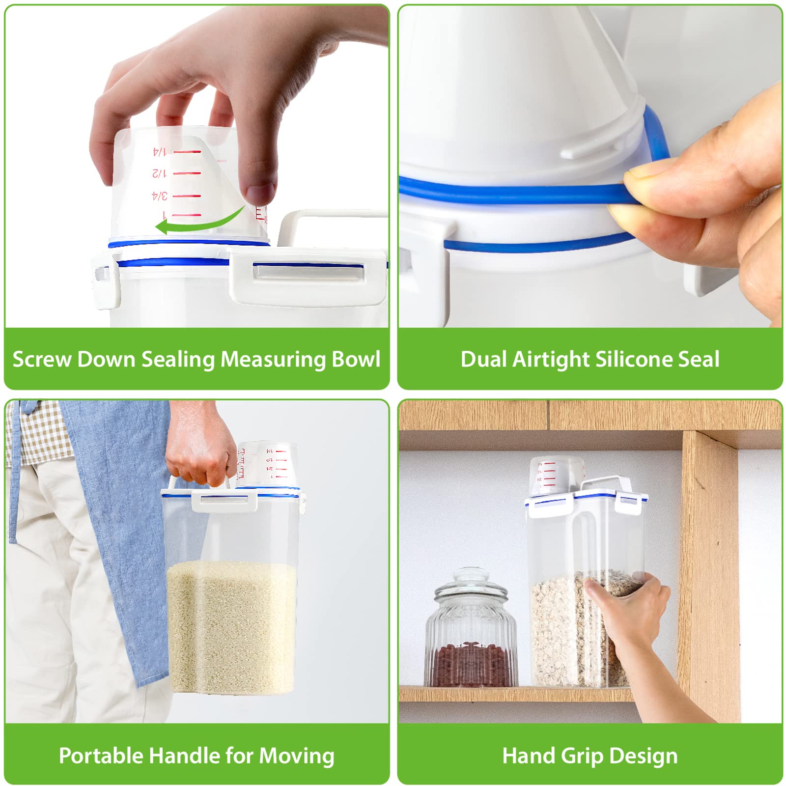 Viretec Rice Storage Container, 3 To 5Lbs Dry Food Airtight Container, Pet Dog Cat Food Canister, Bpa Free Clear Plastic Kitchen