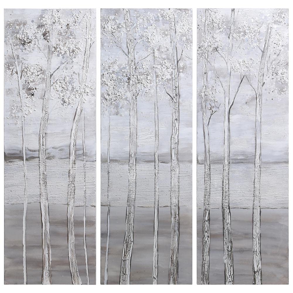 Empire Art Direct Abstract Wall Art Textured Hand Painted Canvas By Martin Edwards, Triptych, 48 X 16 Each, Silver Winter