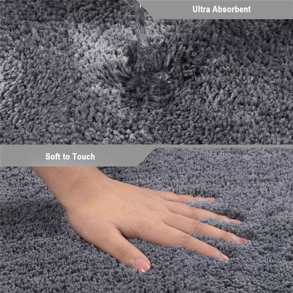 Seavish Luxury Grey Shag Curved Bath Rug, 18 X 30 Inch Non Slip Microfiber Soft Absorbent Fanned Shower Mats Washable Bathroom R