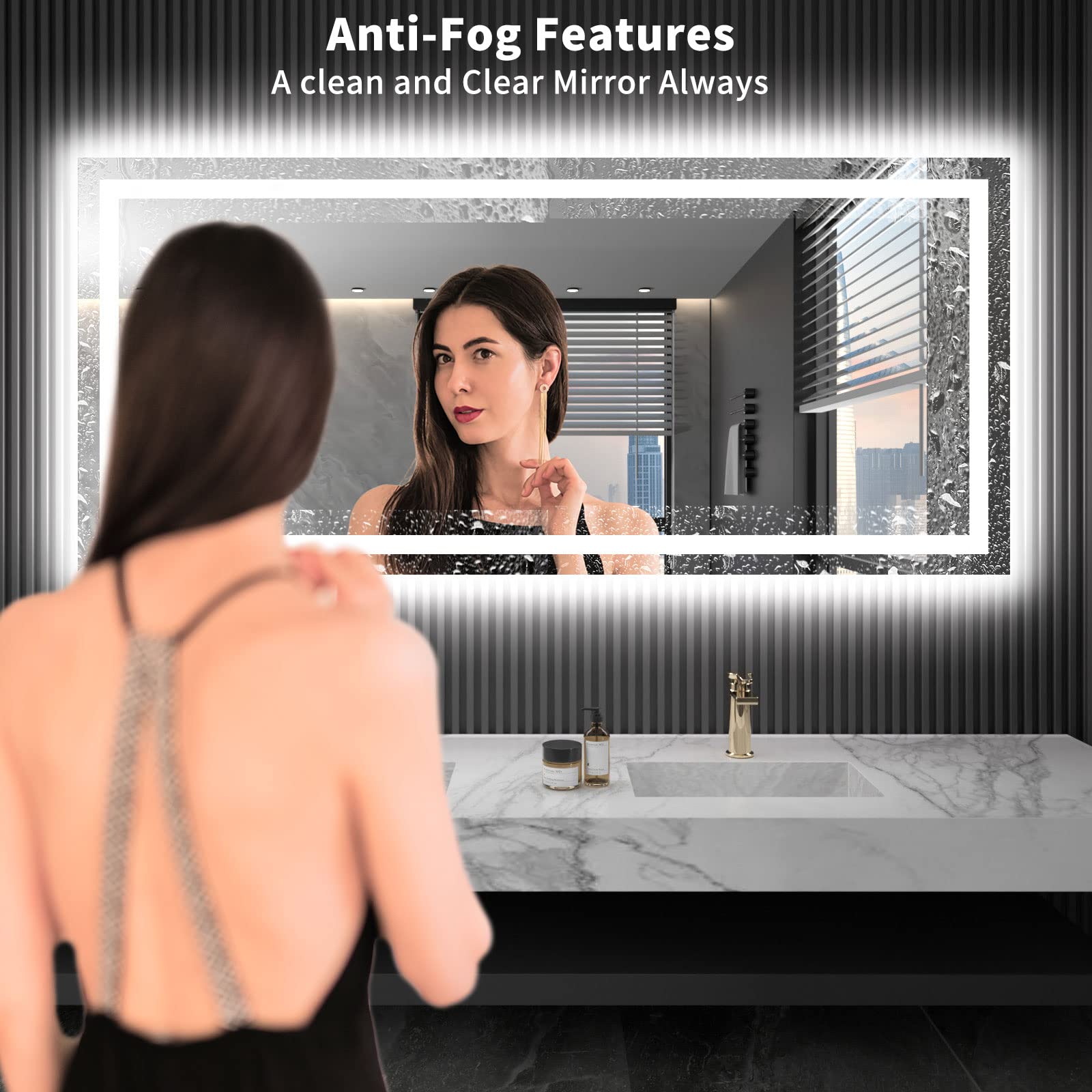 LOAAO 72X32 LED Bathroom Mirror with Lights  Anti-Fog  Dimmable  Backlit + Front Lit  Lighted Bathroom Vanity Mirror for Wall  Shatter-Proof  Memory Function  ETL Listed