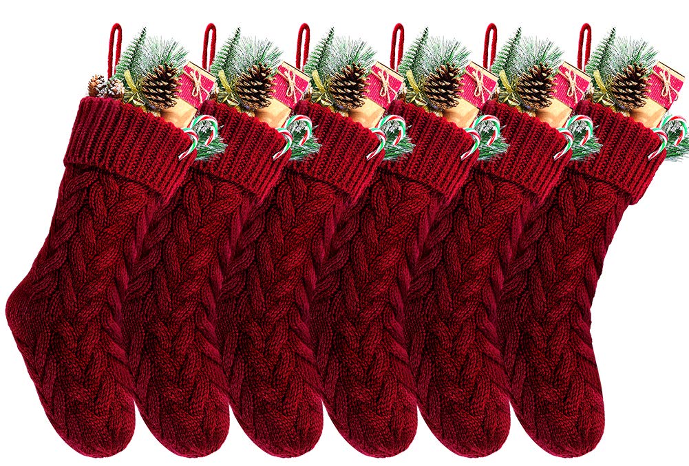 Kunyida Pack 6,18 Unique Burgundy Knit Christmas Stockings Style3