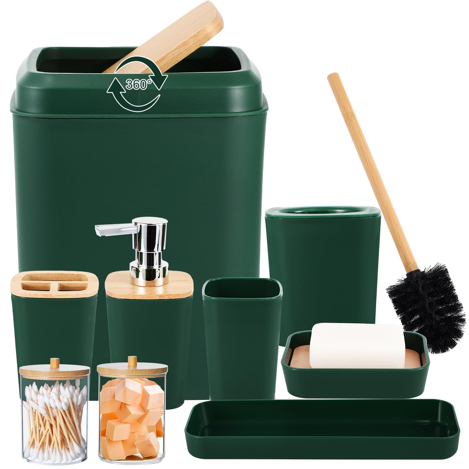 Bathroom Accessory Set 9 Piece Hunter Green Bathroom Set With Trash Can Bathroom Accessories Green Bathroom Decor