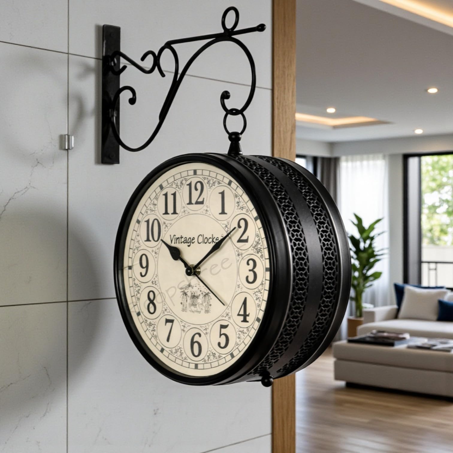 Vintage Clock Metal Double Side Hand-Crafted Black Wall Clock / 8 Inch (20 CmS) / Vc-6570-Analog