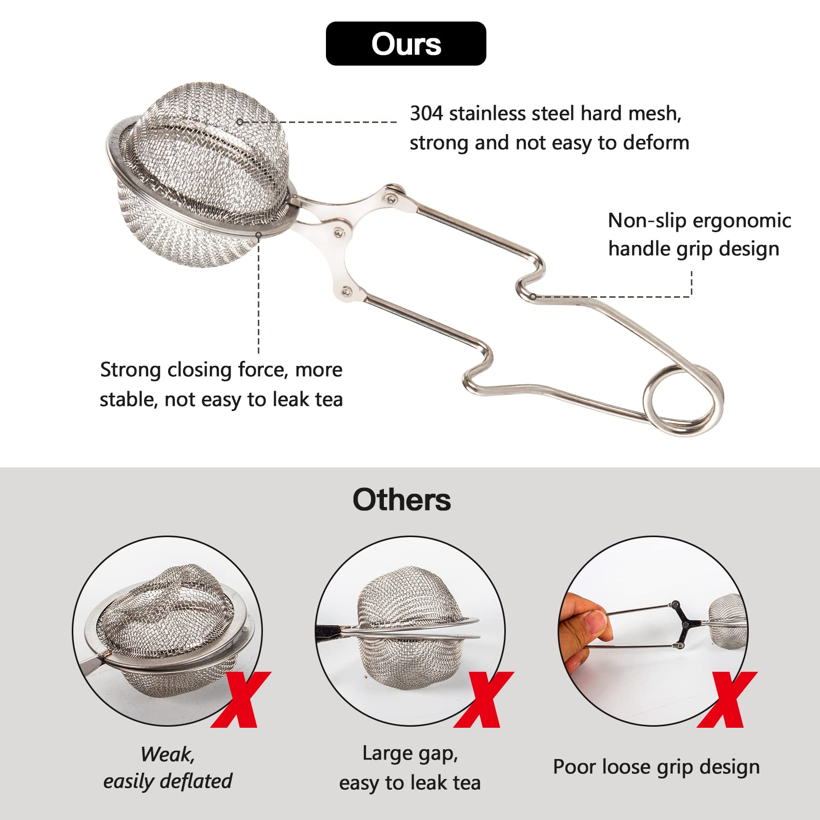 Snap Ball Tea Strainer  Exptolii 2 Pack Stainless Steel Tea Infuser Filter with Handle for Loose Leaf Tea  Spices  Seasonings