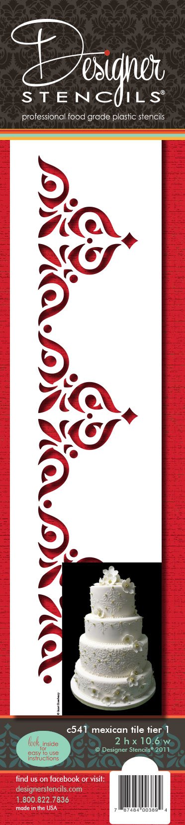 Designer Stencils Mexican Tile Cake Stencil Tier 1, Beige/Semi-Transparent