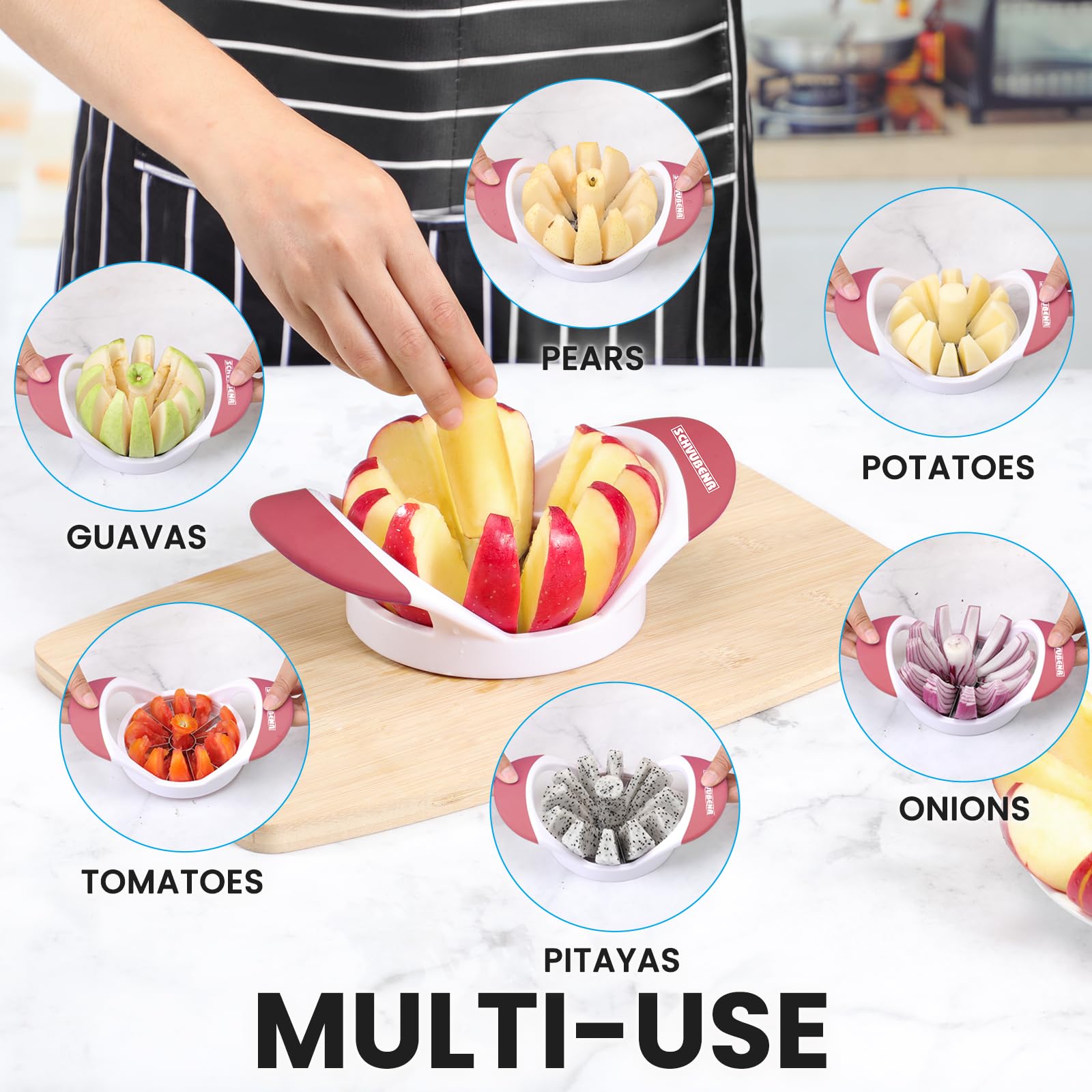 Schvubenr 4.72 Inch Large Apple Slicer With 12 Blades - Professional Apple Cutter - Stainless Steel Apple Corer - Sharp Apple Sl