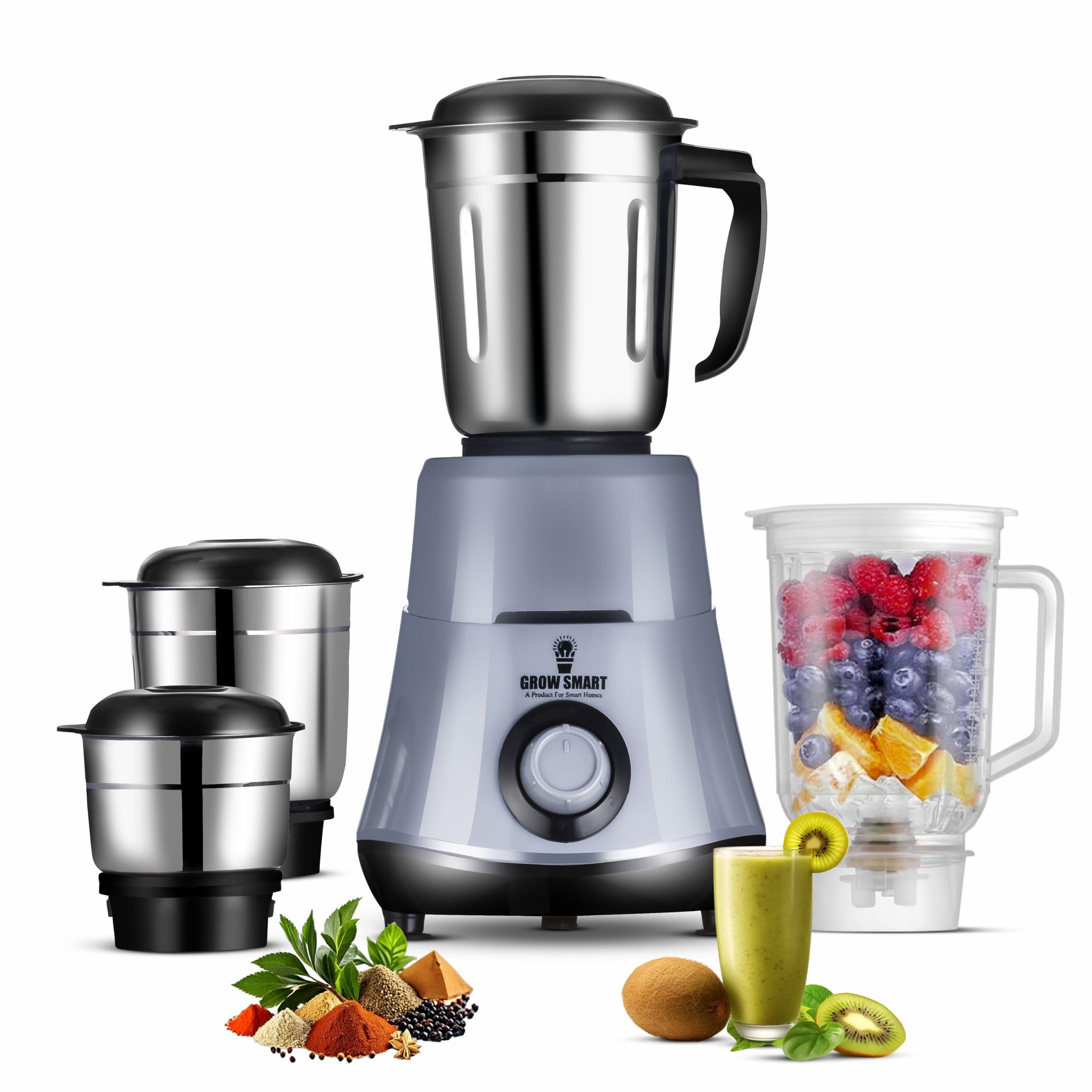 Growsmart Hydrogrind Powerful 750 W Juicer Mixer Grinder For Kitchen 4 Jars (3 Stainless Steel + 1 Juicer) Mixie For Mixing, Gri