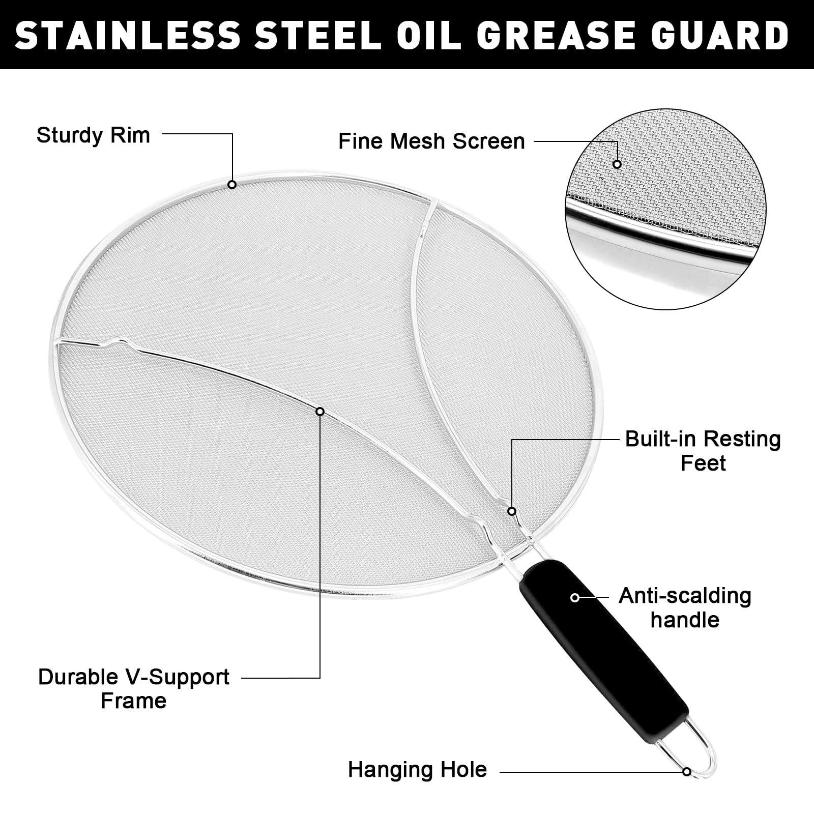Grease Splatter Screen, 11 Inches. Oil Splatter Screens For Frying Pan Shields. Hot Oil Splash Guard, Prevent And Protects Skin