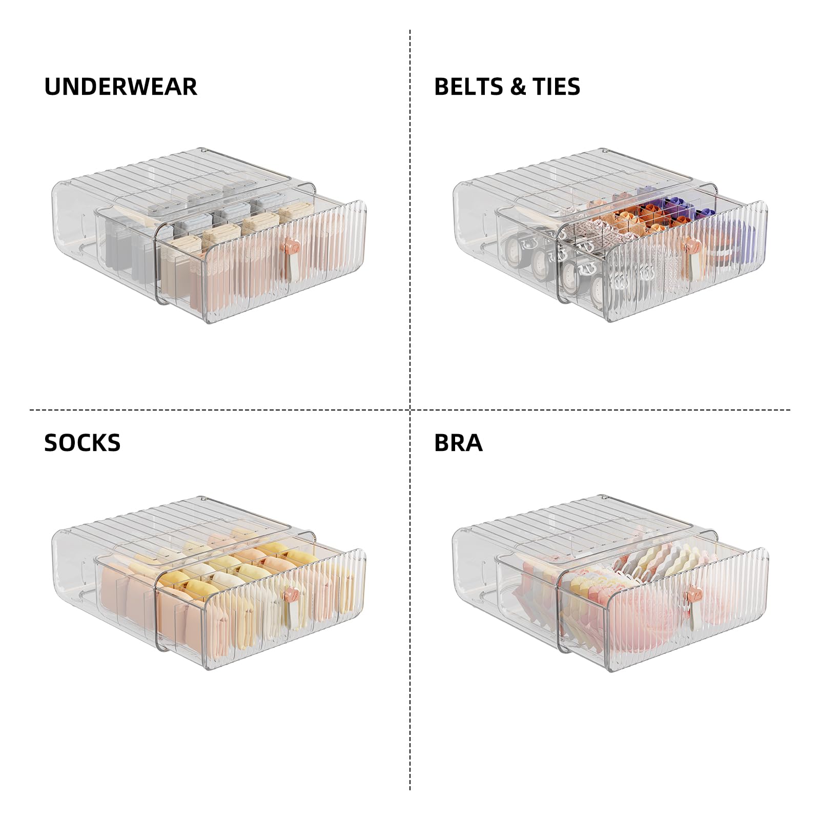 MSHOMELY Underwear Organizer, Socks Bra Underwear Drawer Organizer Dividers for Closet, 24 Cell Stackable Dresser Closet Organiz