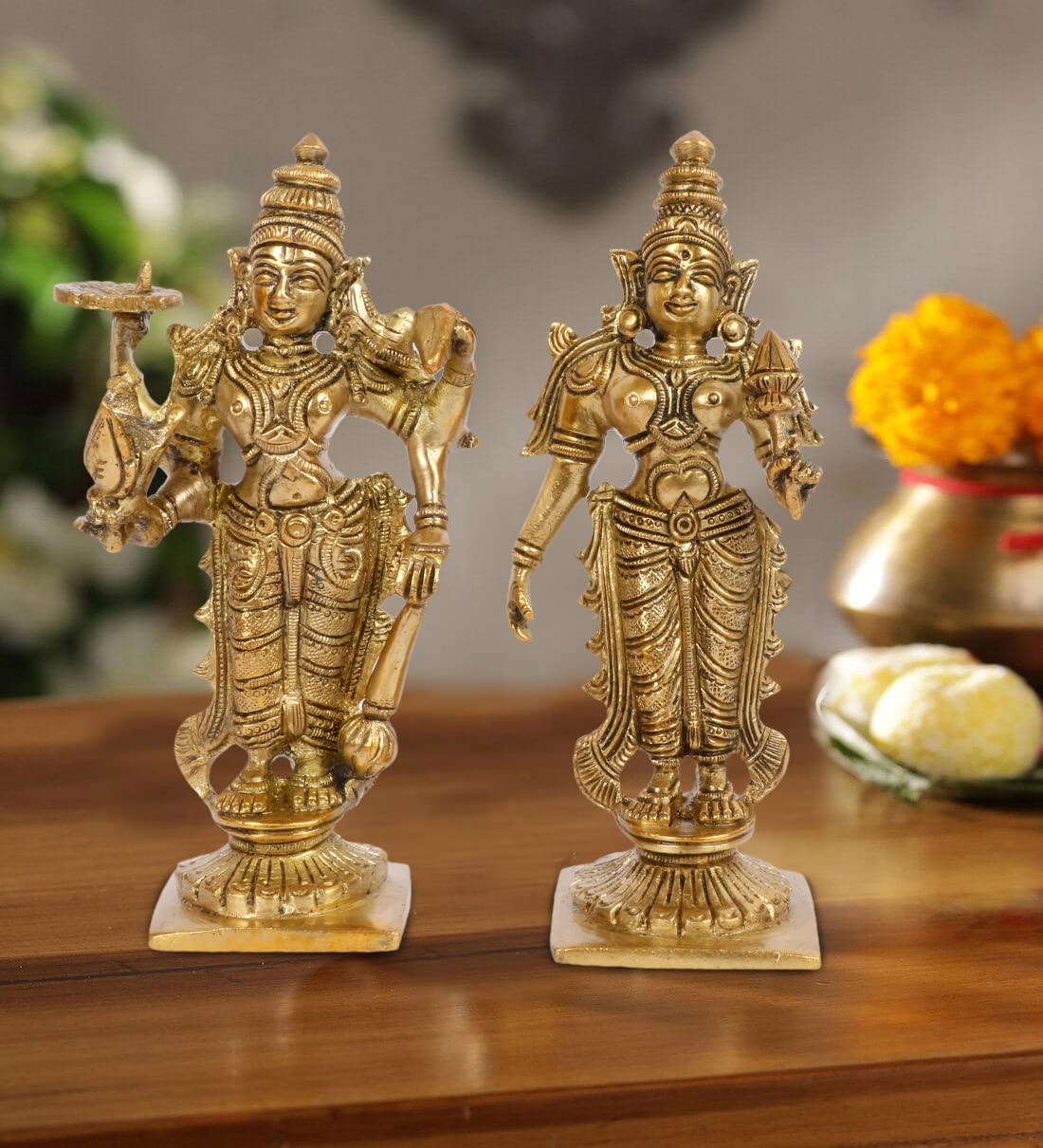 Kartique Brass Vishnu Laxmi Murti Lord Bhagwan Vishnu Narayan Lakshmi Statue Idol Murti for Home Decor Mandir Pooja Goddess Laxm