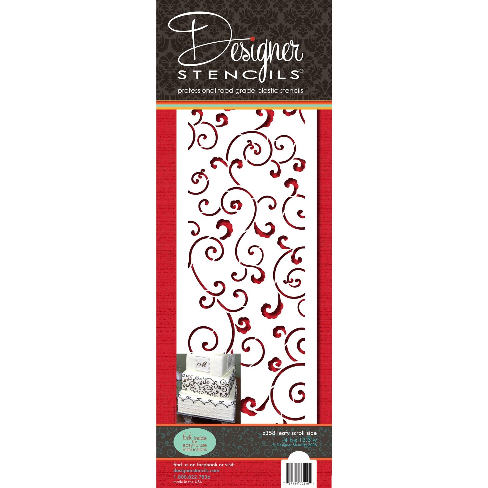 Designer Stencils Leafy Scroll Cake Stencil, Beige/Semi-Transparent