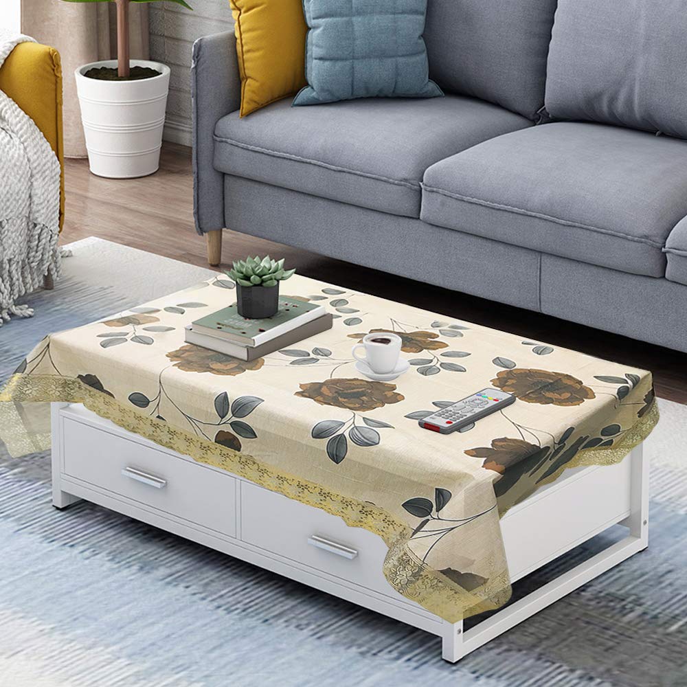 Homerz Table Cover for Centre Table |40x60 Inch | Waterproof & Antislip Table Cover (Brown Lotus g_Old Cover)(Plastic, Round, Pa