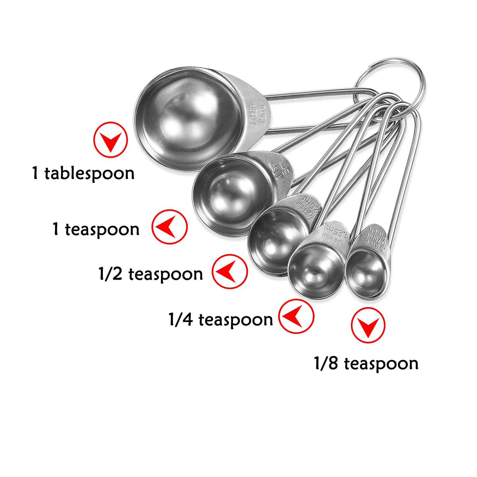 Antrader Measuring Spoons, Stainless Steel 5-Piece Measuring Spoon Cups Set- 1/8 Tsp, 1/4 Tsp, 1/2 Tsp, 1 Tsp & 1 Tbsp For Measu