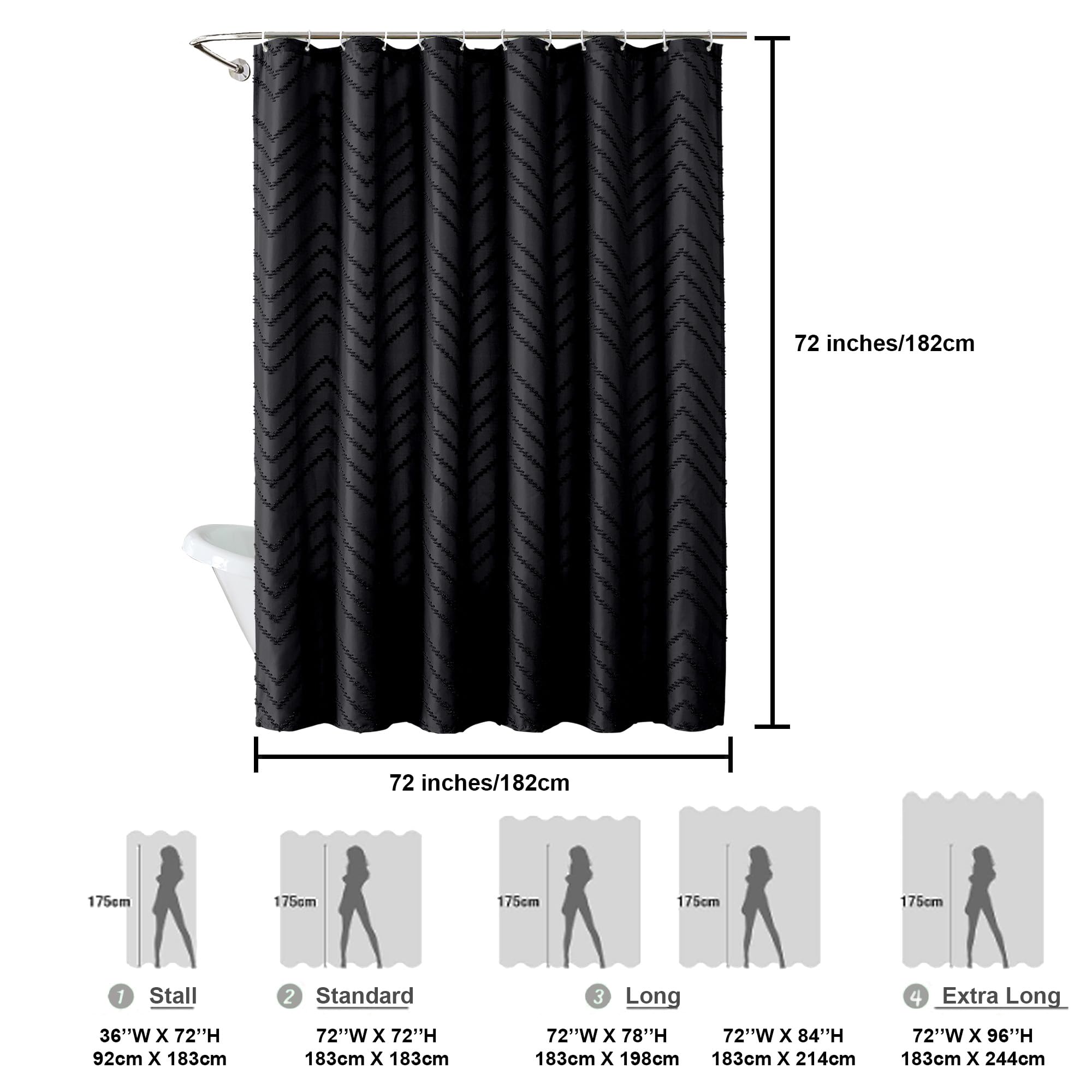 Chyhomenyc Chevron Black Shower Curtain Set 72X72 Inches With 12 Shower Curtain Hooks, Fabric Shower Curtain Farmhouse Chic Text