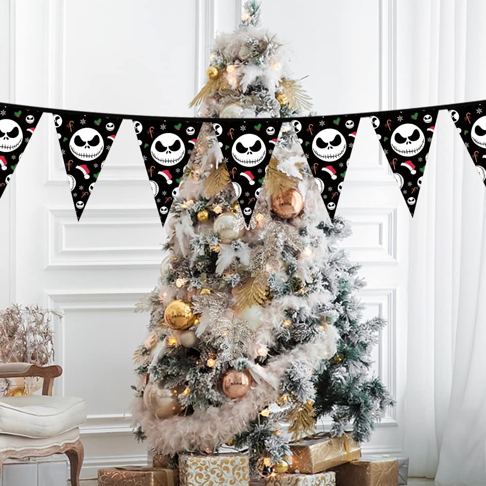 Jack Skellington Triangle String Bunting Banner for Christmas & Halloween Decorations - Nightmare Before Christmas Flags & Penna