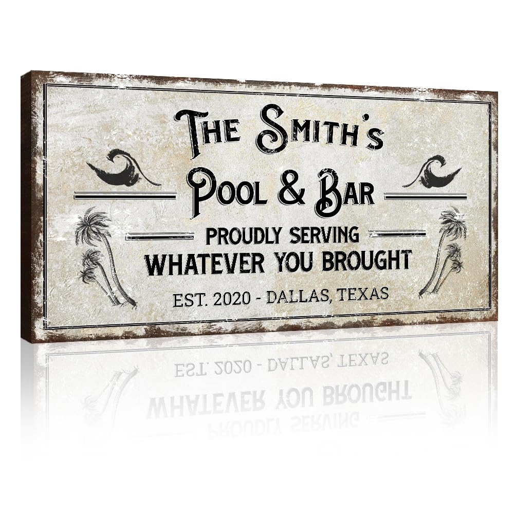 Tailored Canvases Bar Sign Custom Decor - Pool And Bar Proudly Serving Whatever You Brought - Canvas Wall Art Printable Personal