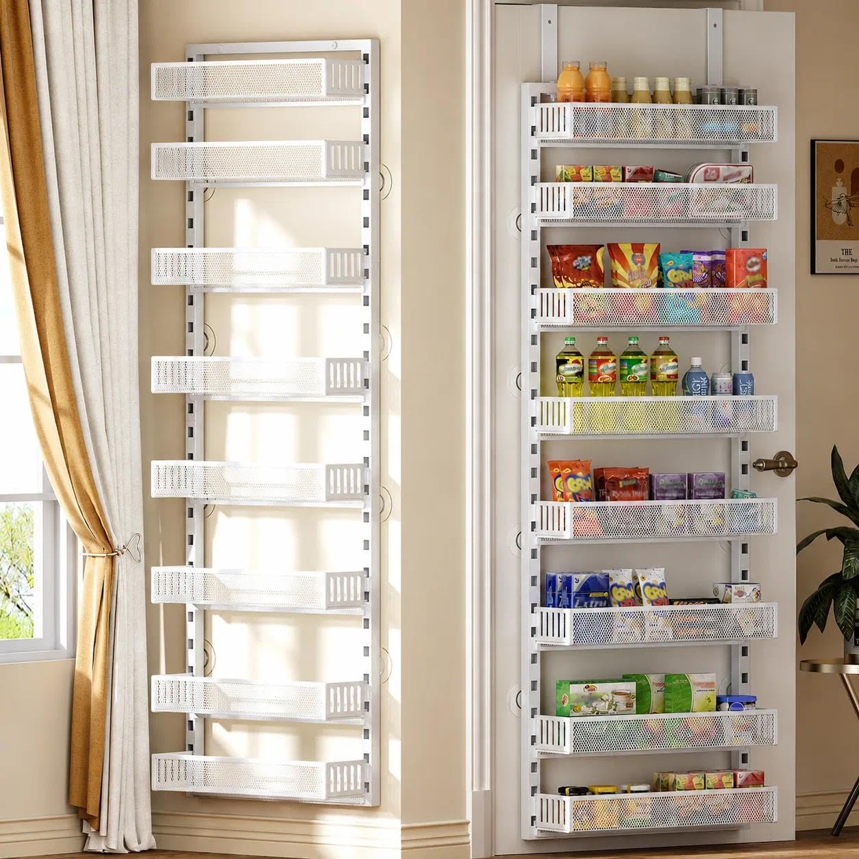 8Tier Adjustable Over the Door Pantry Organizer with Metal Mesh Baskets