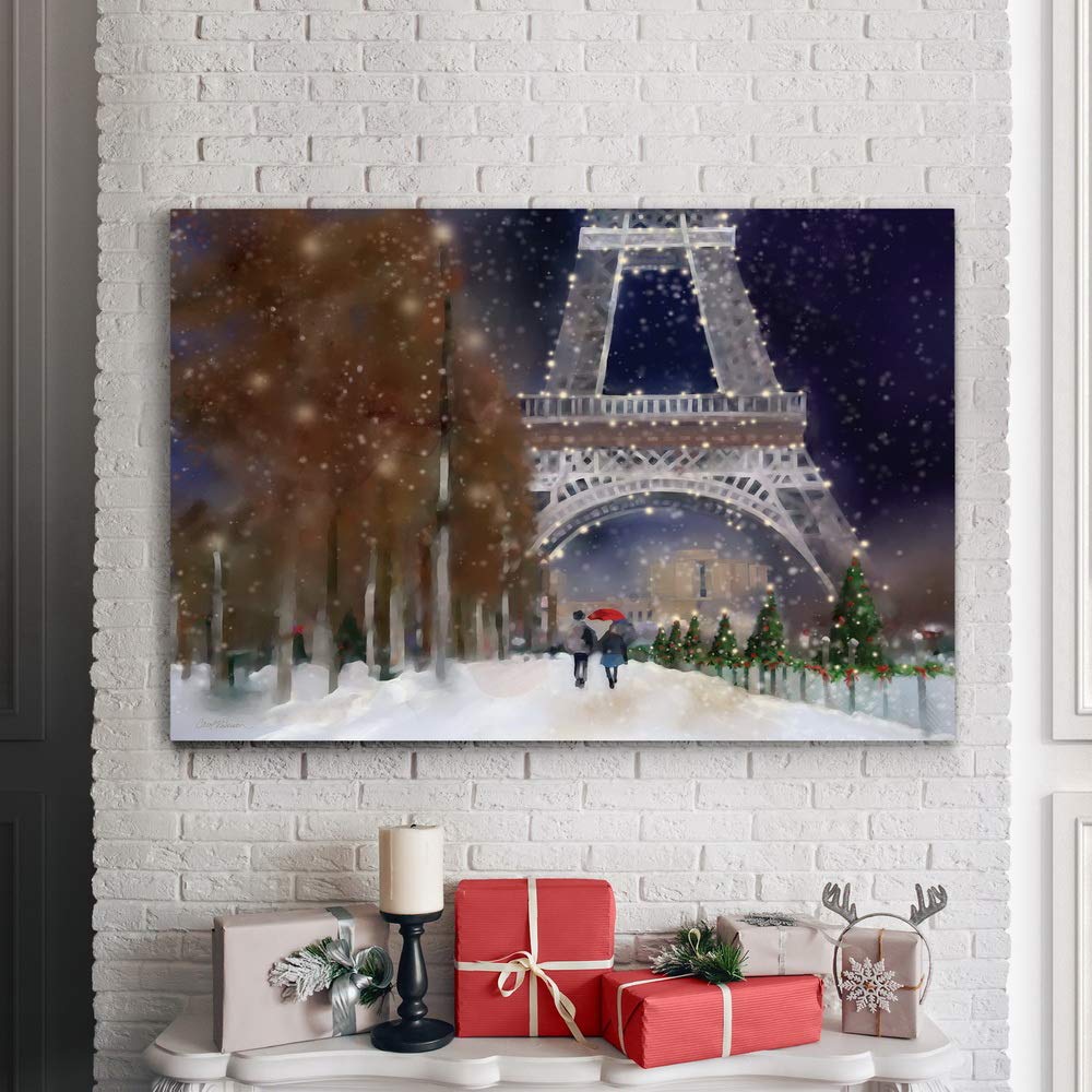 Renditions Gallery Canvas Love Wall Art Home Paintings & Prints Snowy Festive Eiffel Tower Modern Glam Romantic Wall Hanging Dec
