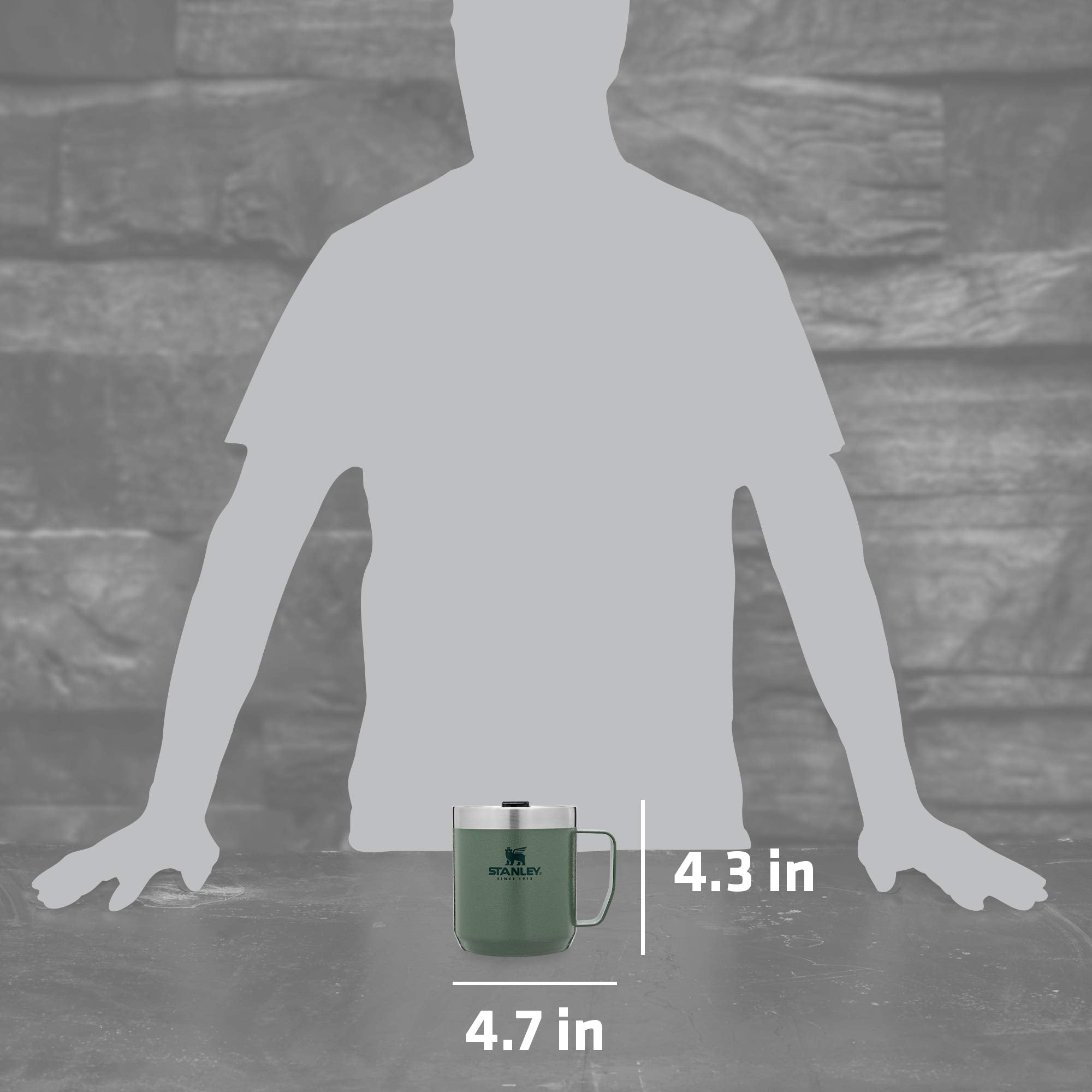 Stanley Stay Hot Camp Mug - Durable 18/8 Stainless Steel Insulated Mug - Splash-Free Tritan Drink-Thru Lid - 12 Oz - Hammertone