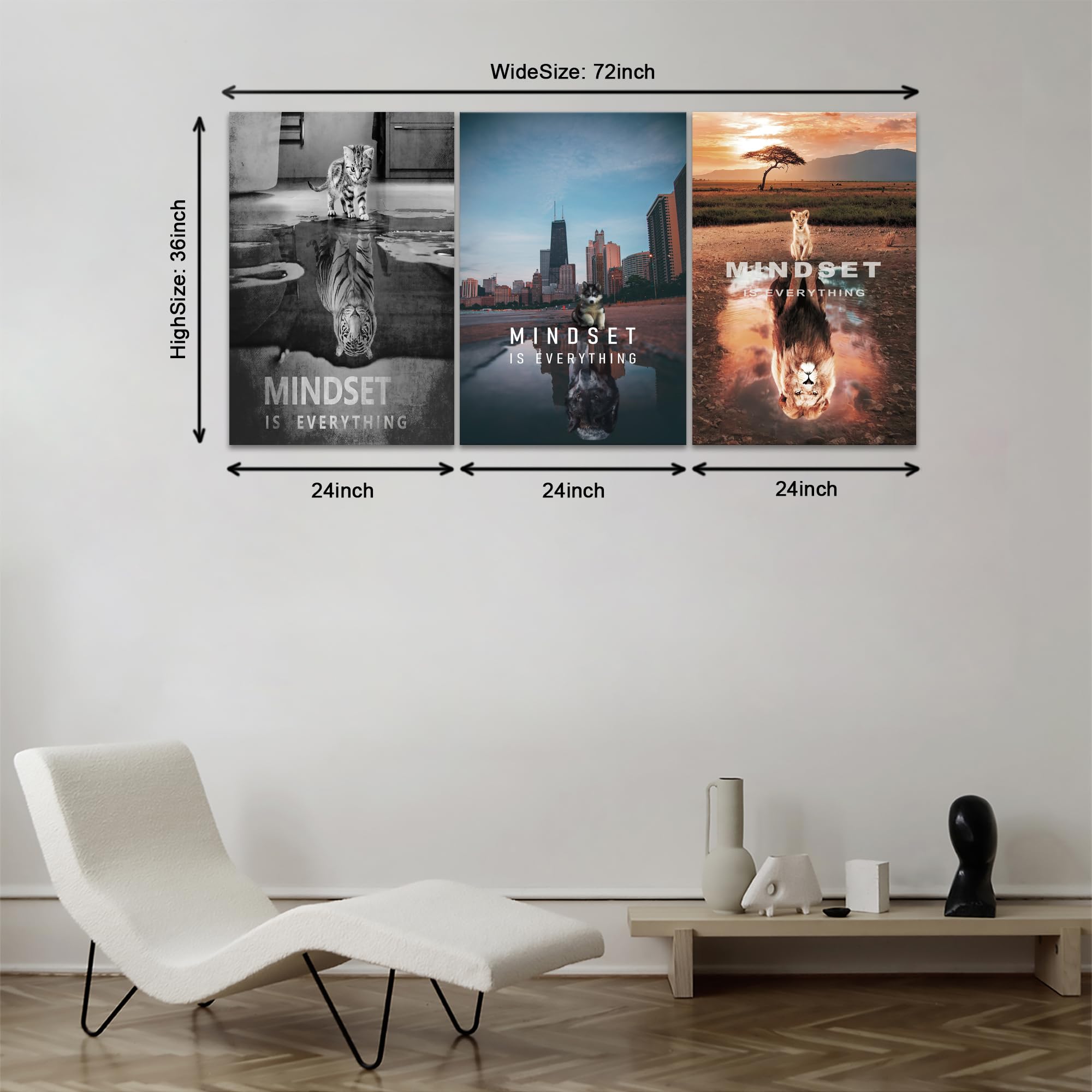 Kawahone Motivational Lion Wall Art - Inspirational Mindset Posters Wall Decor-Mindset Is Everything Canvas Prints Success Frame