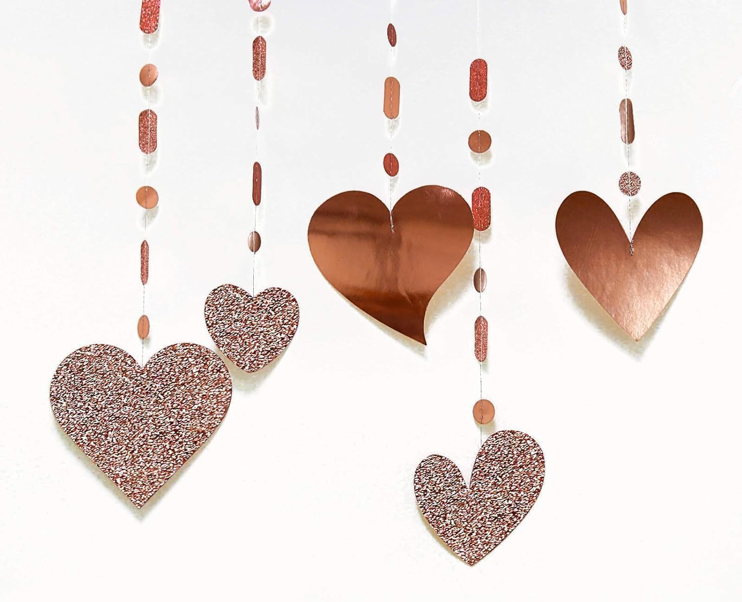 Cheerland 16 Pcs Glitter Rose Gold Heart Garland Decorations Hanging Garlands Streamer Banner Backdrop Valentines Mother's Day Wedding Anniversary Engagement Birthday Party Supplies Red Glittering