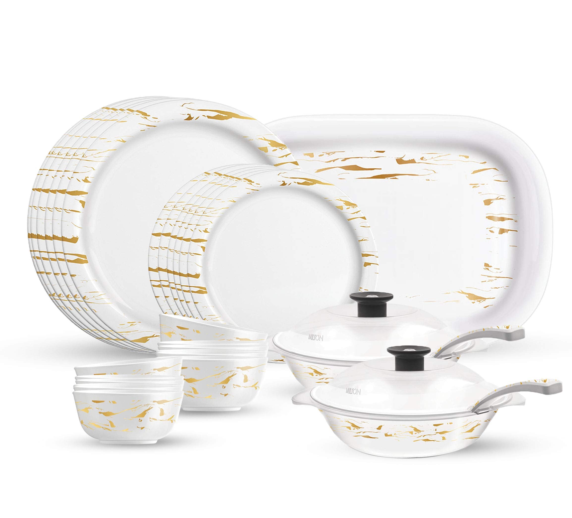 Milton Lissome Round Melamine Dinner Set Of 31 Pcs, Golden Abstrac