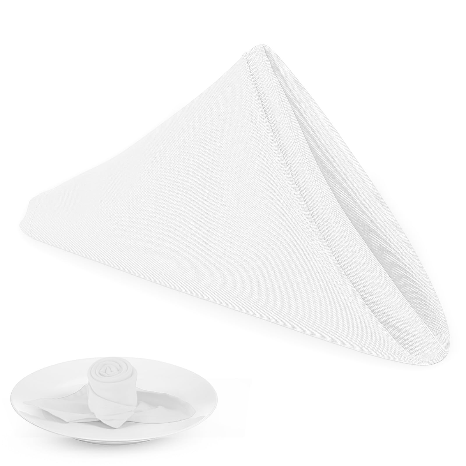 Ploymono White Heavy Duty Cloth Napkins - 17 X 17 Inch Solid Washable Polyester Dinner Napkins - Set Of 8 Napkins With Hemmed Ed