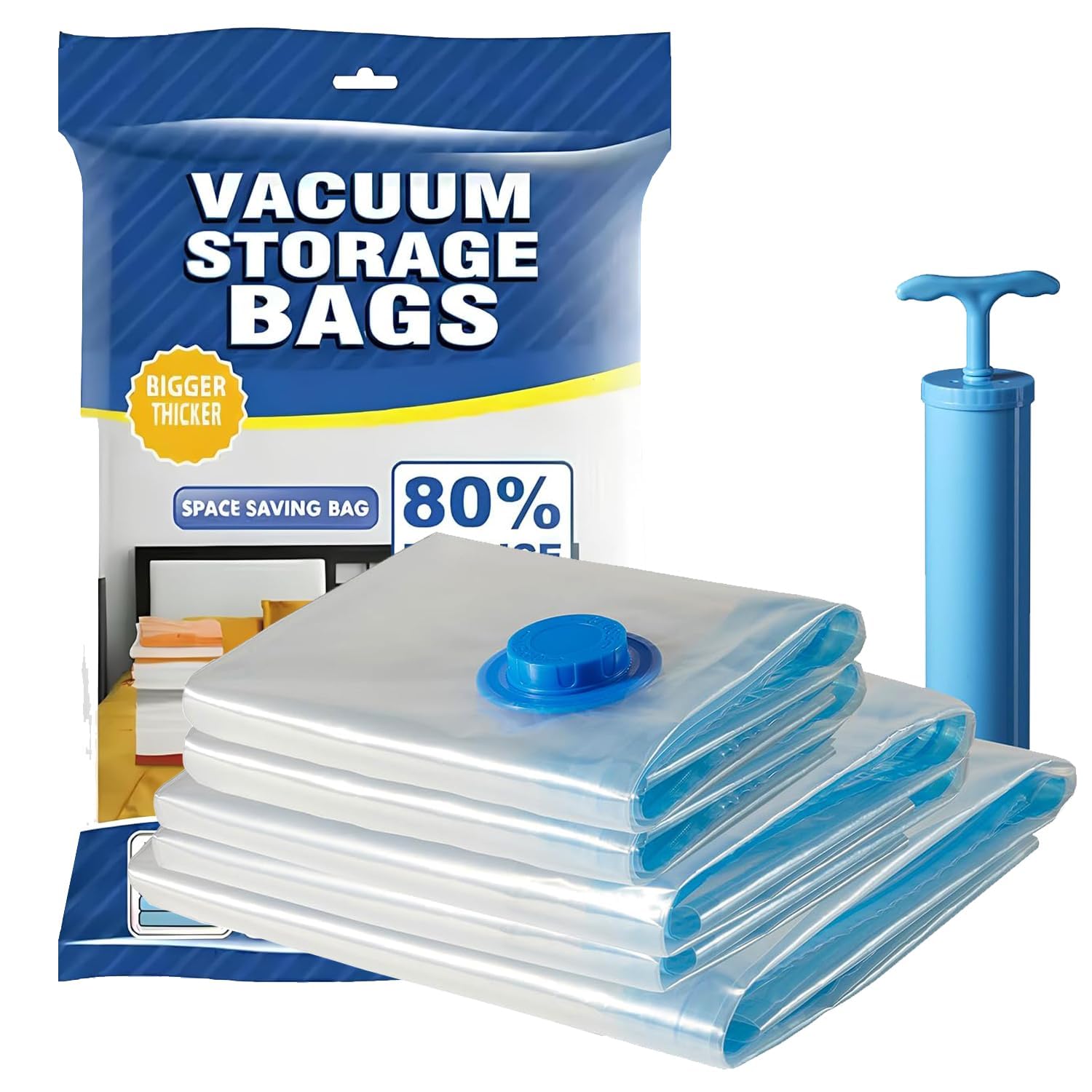Green Tales Vacuum Storage Bags For Clothes & Blankets  5 Pack (2 Small 40X60Cm, 2 Medium 50X70Cm, 1 Large 60X80Cm) With Hand P