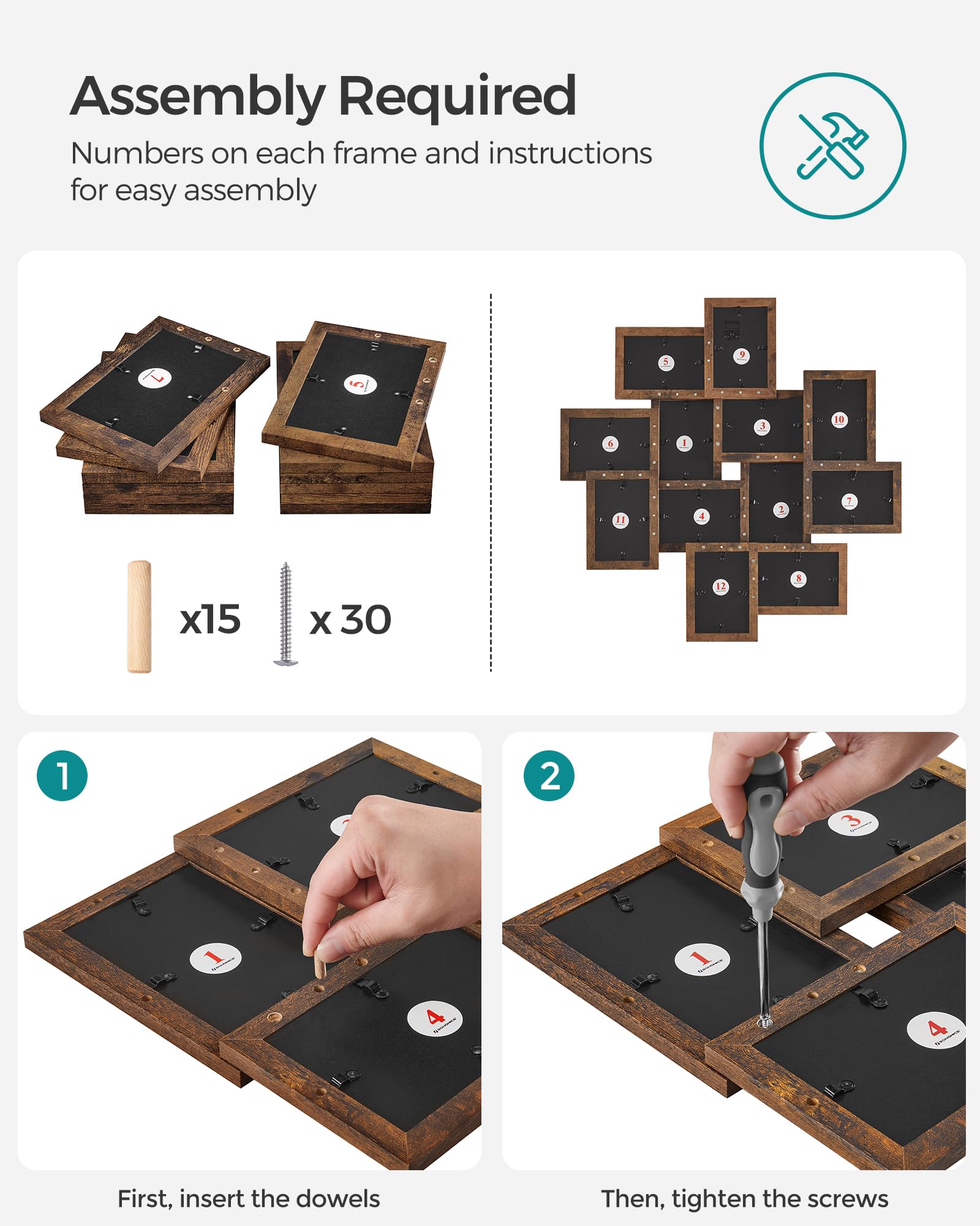 Songmics 4X6 Collage Picture Frames, 12-Pack Picture Frames Collage For Wall Decor, Rustic Photo Collage Frame, Multi Picture Fr