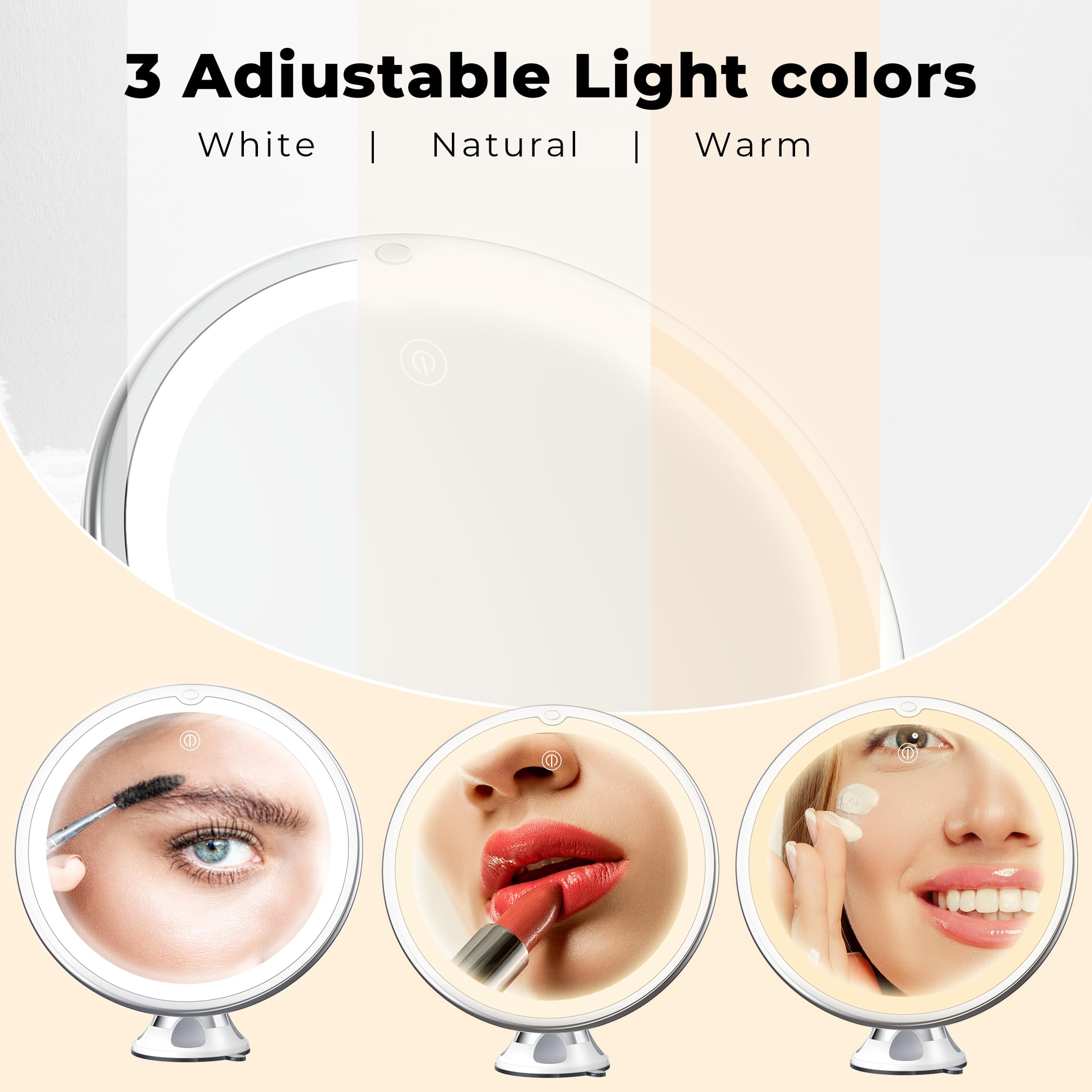 Tubbede 30X Magnifying Makeup Mirror With 3 Level Led Lights, 360 Rotation, Strong Suction, Portable Travel-Friendly Design, Per