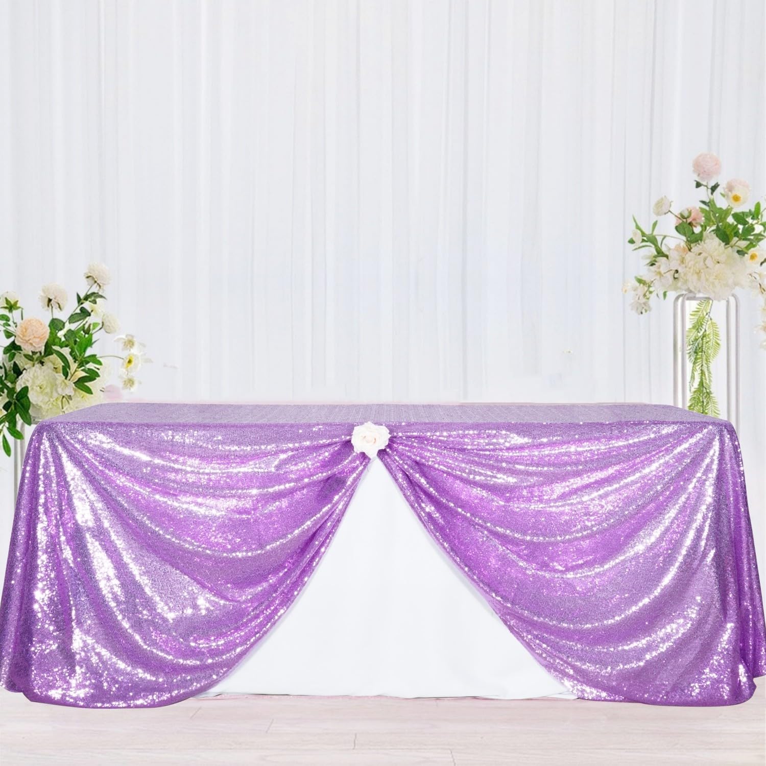 Poise3Ehome Lavender Sequin Tablecloth 90  132 Inch Rectangle Sparkly Fabric Table Cloth For Birthday Wedding Party Holiday Baby