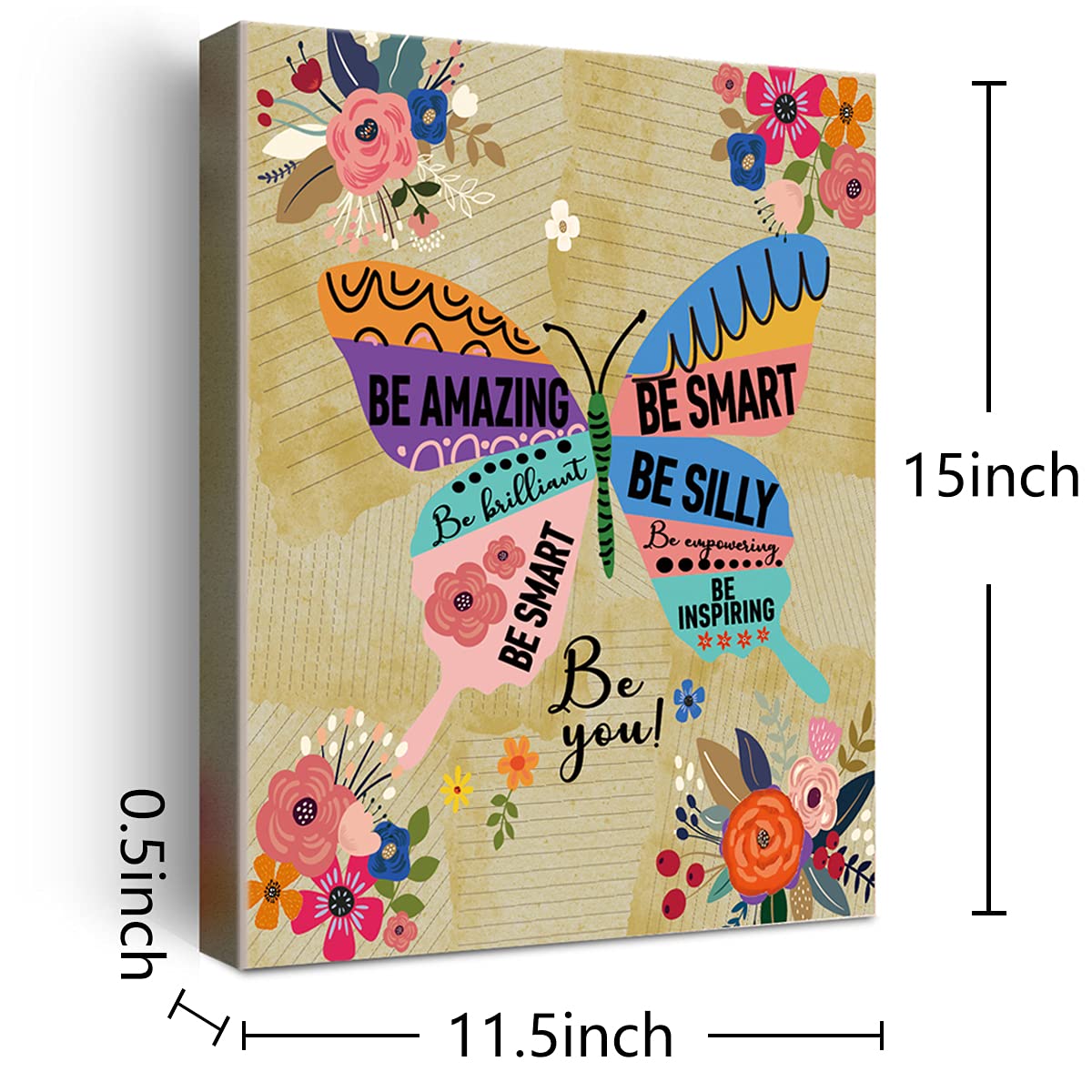 Colorful Butterfly Inspirational Quotes Motto Framed Canvas Wall Art Gifts For Women Girls Friends Sister,Motivational Canvas Pr