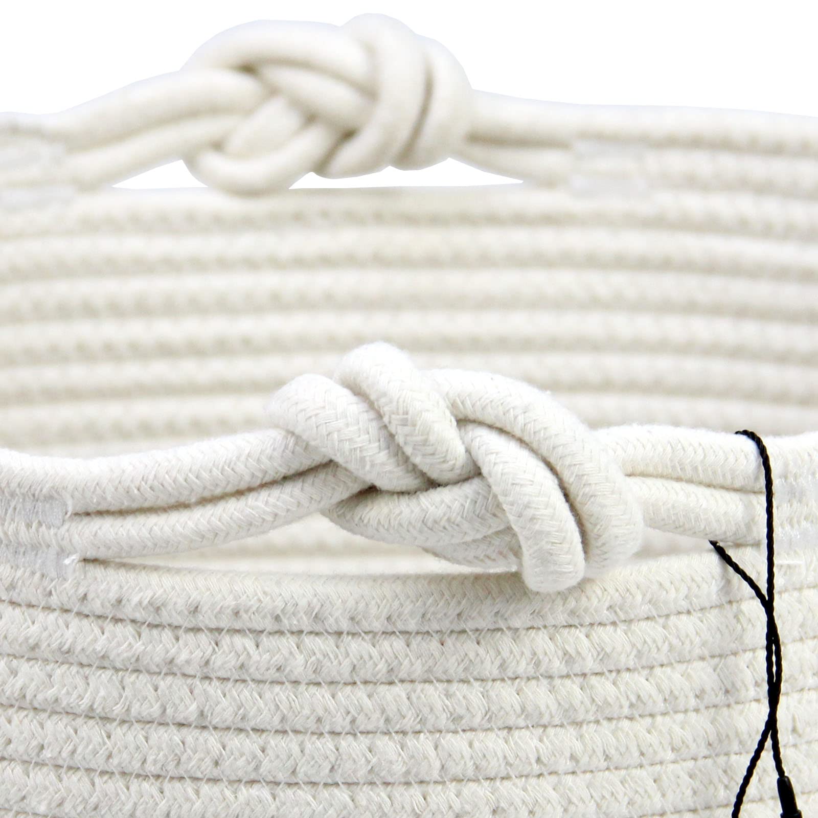 Casaphoria Natural Woven Cotton Rope Storage Basket for Organizing Towels Blanket Laundry Baskets for Bathroom Tall Laundry Basket for Bedroom Bicolor Round Woven Hampe with Handles for Living Room
