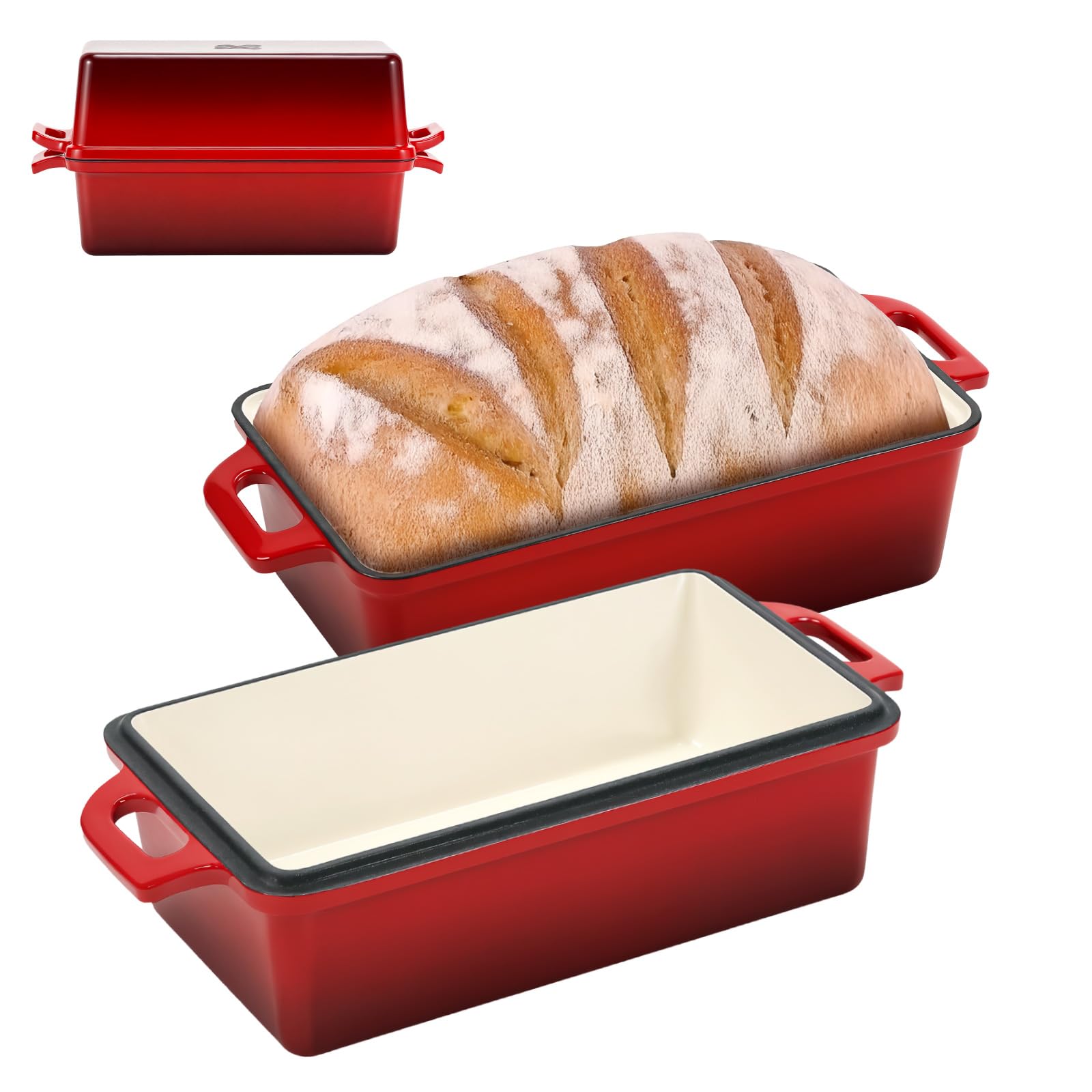 Northriver Casting 9x5 Inch Enameled Cast Iron Bread Loaf Pan with Lid, Perfect Sourdough Baking Pans | Even Heat Distribution f