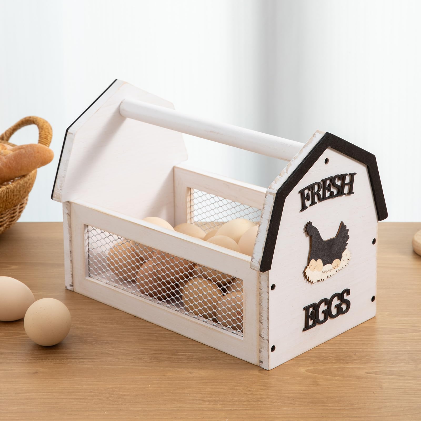 ZSHLXM Wood Farmhouse Egg Collecting Basket  Gather Fresh Eggs from Chicken Countertop (Large)